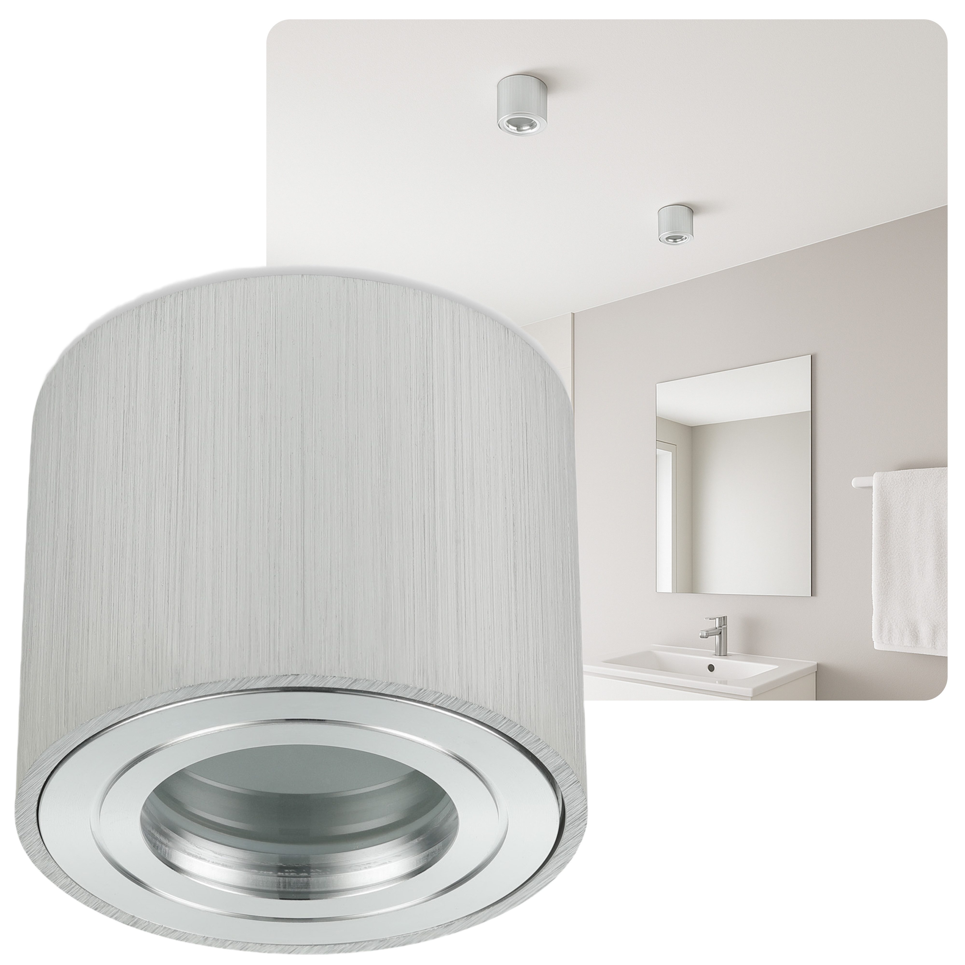 Sweet LED Aufbauleuchte flach IP44 Aluminium Deckenspot für Bad & Küche, ohne Leuchtmittel, Aufbaustrahler LED, Aufbauspot, Deckenstrahler