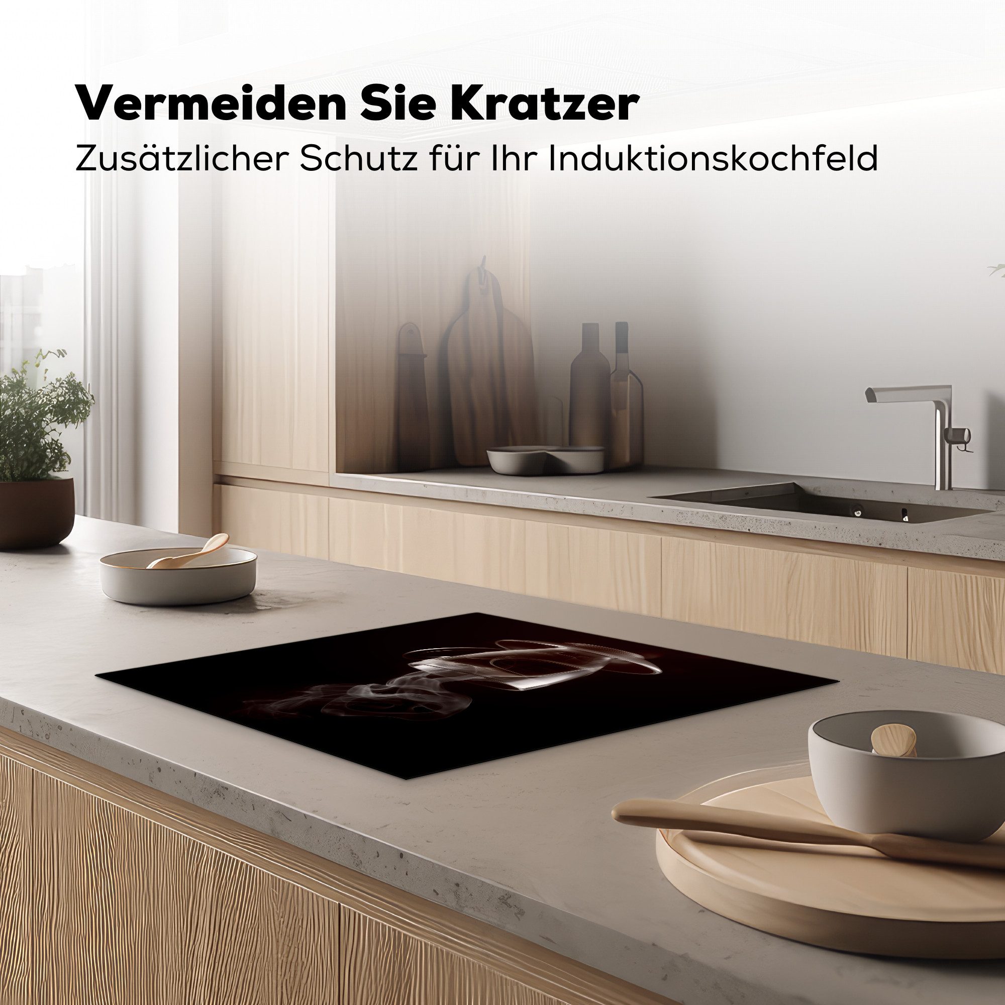 MuchoWow Herd-Abdeckplatte Tasse - Tee - Schwarz - Weiß, Vinyl, (1 tlg), Abdeckplatte für Ceranfeld, Herd Inductionsmatte, 60x50 cm