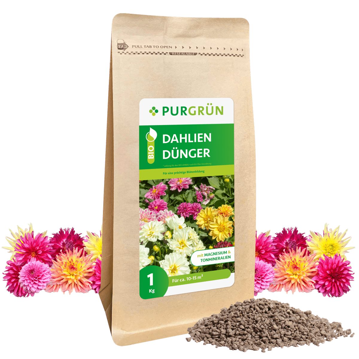 Blumendünger Purgrün Bio Dahlien Dünger, NPK 6+3+8, Magnesium, 1 kg