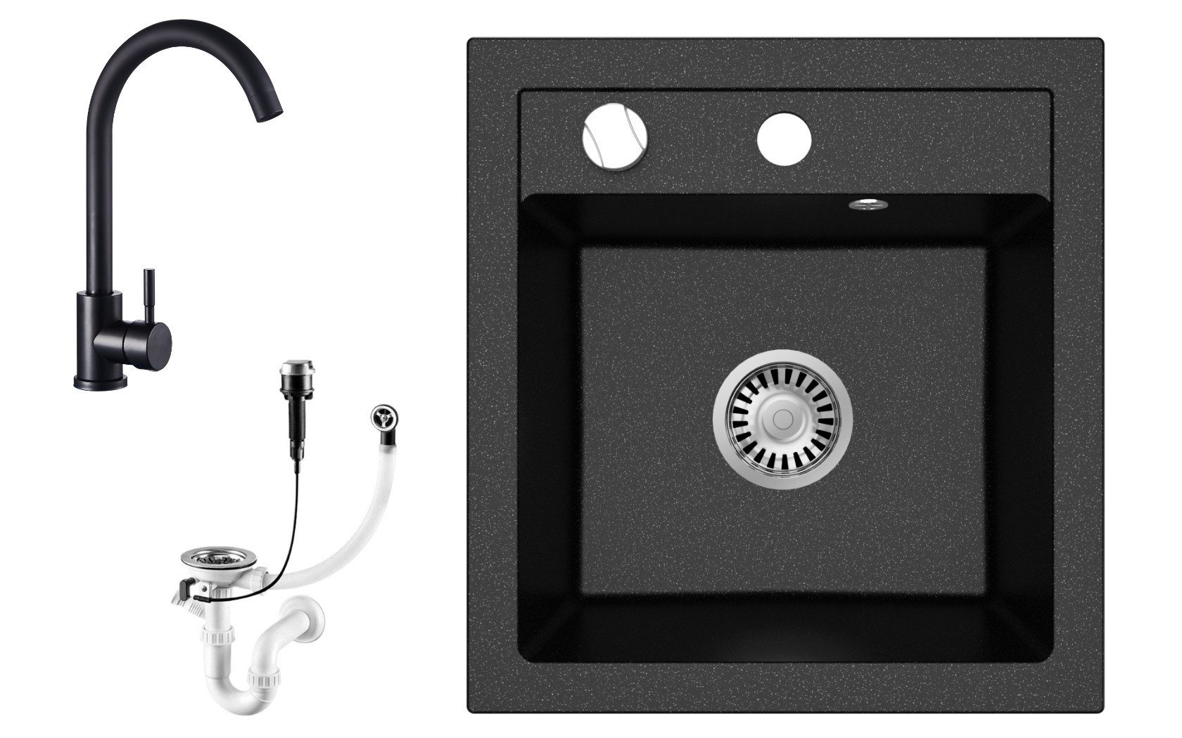 Faizee Möbel Granitspüle Granitspüle Küchenspüle mit Siphon verschiedene Modelle + Armatur, Eckig