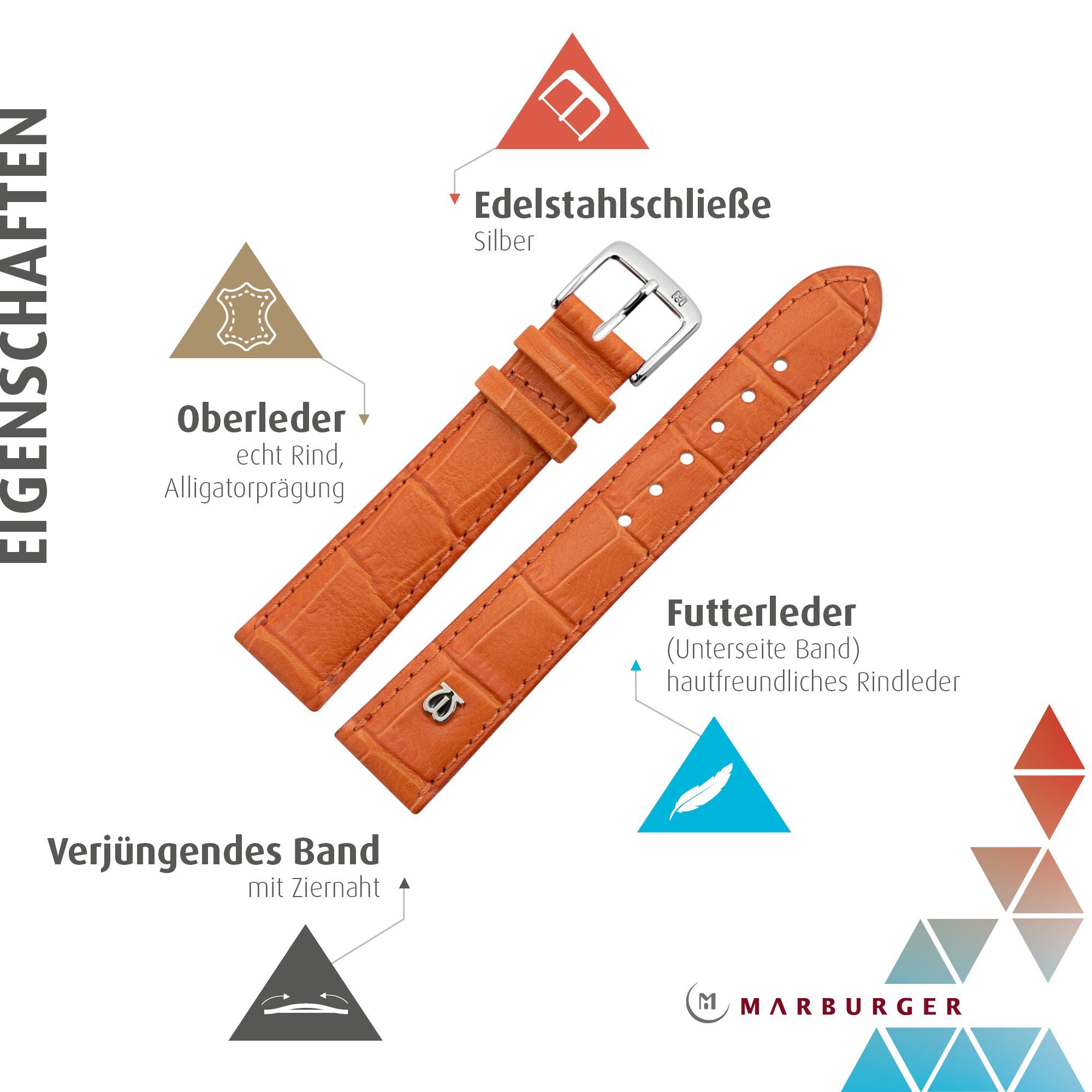 MARBURGER Uhrenarmband 20mm Leder Alligator Prägung günstig online kaufen