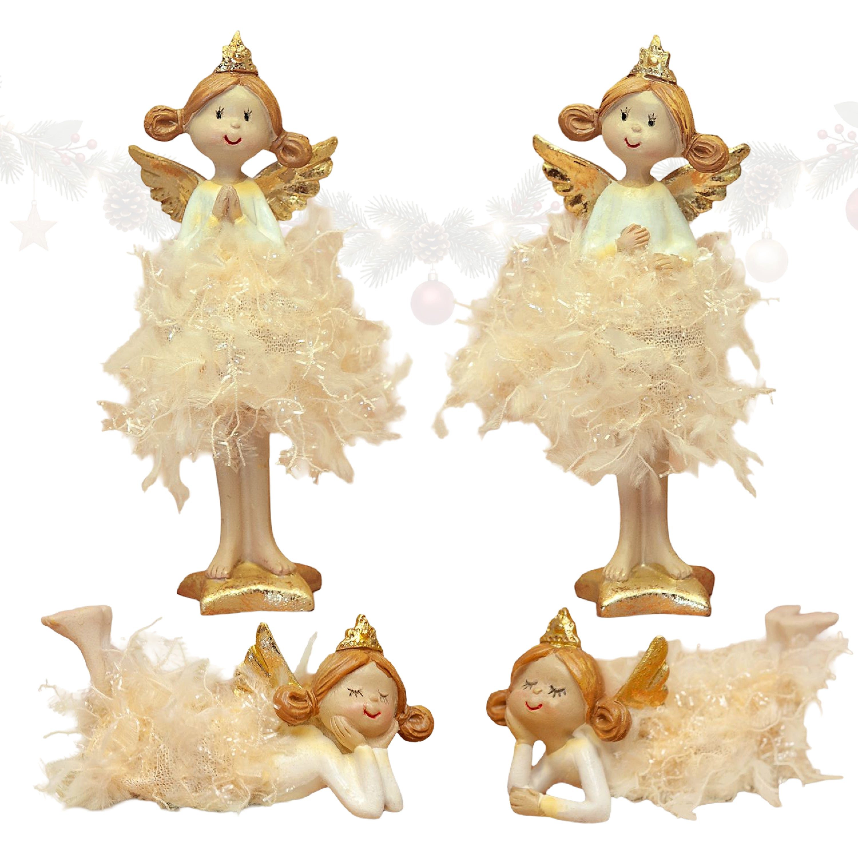 Logbuch-Verlag Dekofigur Engel Figuren 4er Set in Creme und Gold – zwei stehend, zwei liegend
