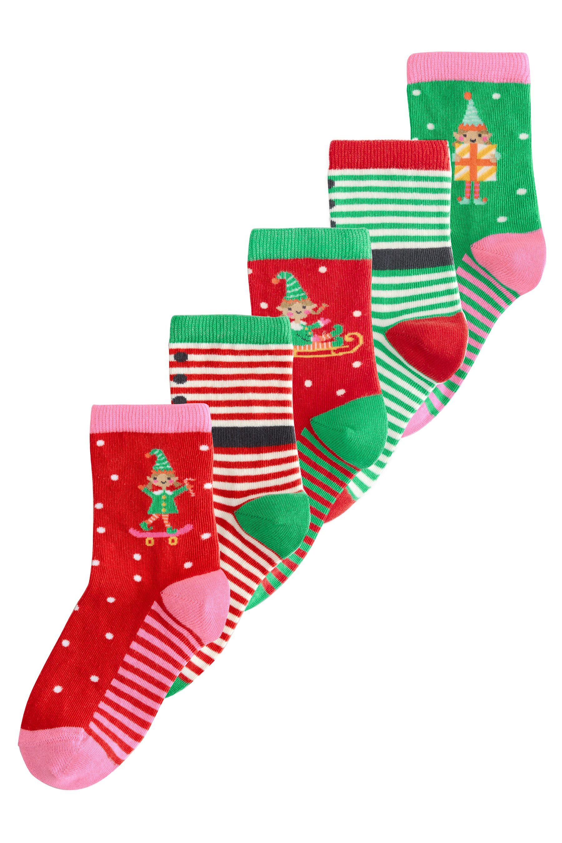 Kurzsocken 5er-Pack Söckchen mit Baumwolle, Weihnachtselfen