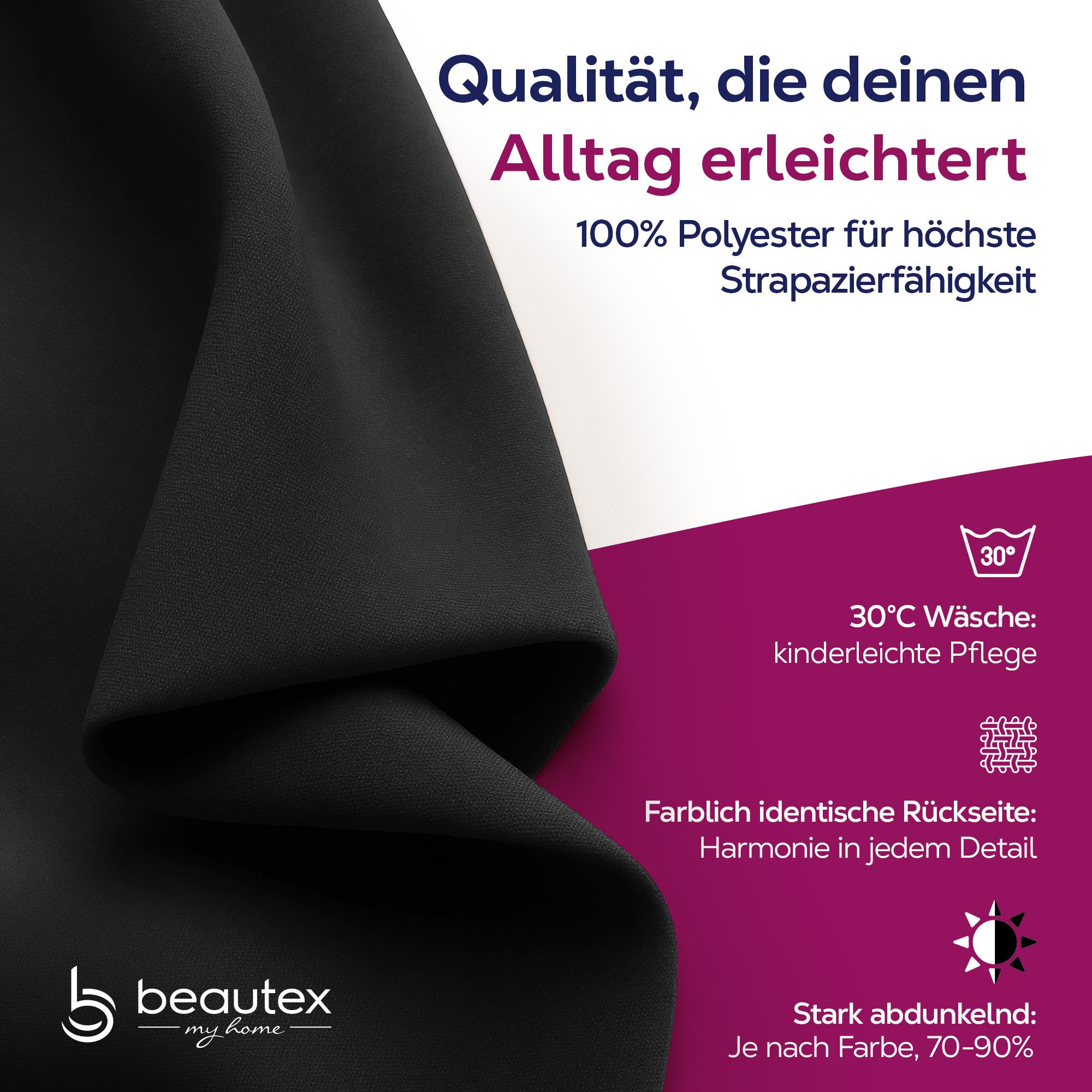 Beautex Verdunkelungsvorhang 2er Set Verdunkelungsgardine mit U-Band, Black günstig online kaufen
