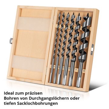 STAHLWERK Schlangenbohrer Holz-Schlangenbohrer 6er Set, 6 / 8 / 10 / 12 / 16 / 25 mm Spiralbohrer / Holzbohrer / Balkenbohrer