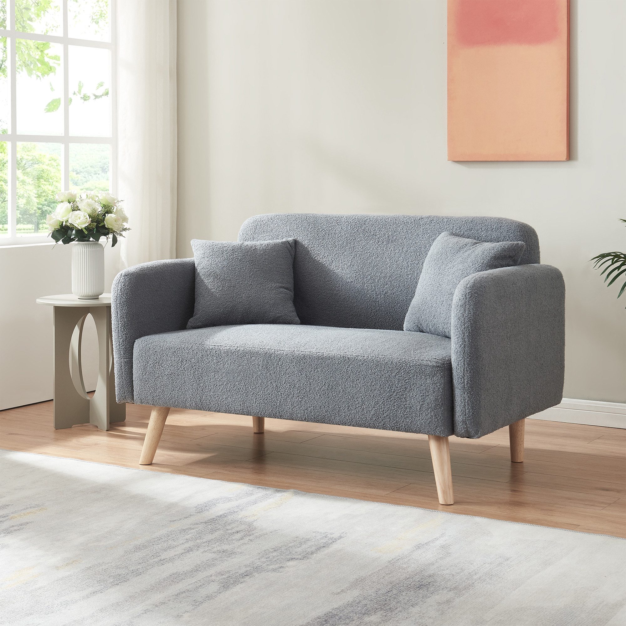 en.casa Sofa, 2-Sitzer »Midt« gepolstert Bouclé 132 x 70 x 81 cm Grau günstig online kaufen