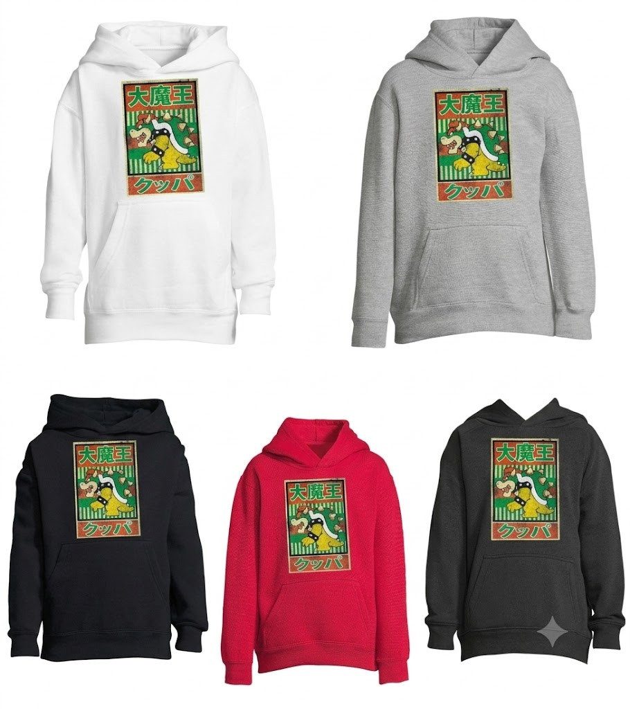 Blondie & Brownie Hoodie Bowser Japan Kinder Hoodie Bowser Retro Print Motiv (Einzelstück, Einzelartikel) Bowser Japan Koopa Retro Print