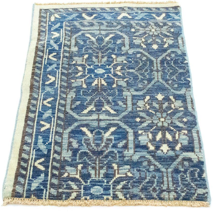 Wollteppich Designer Teppich handgeknüpft blau, morgenland, rechteckig, Höhe: 7 mm, handgeknüpft