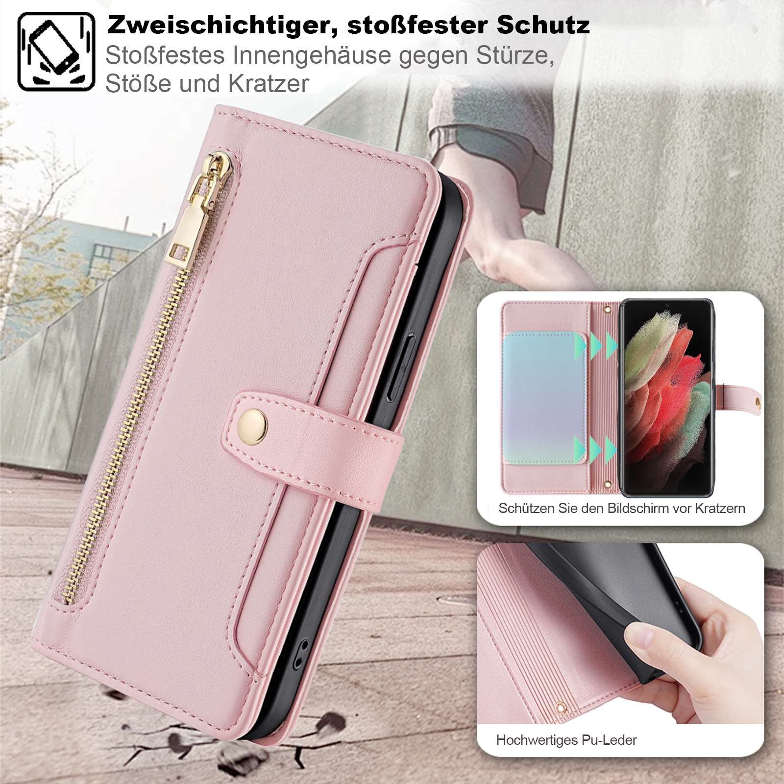 betterfon Handykette für Samsung Galaxy Leder Umhänge Hülle mit Kartenfächer, Hände frei – mit Silikonhülle & Schnur für flexiblen Alltag – Bild 3 von 5