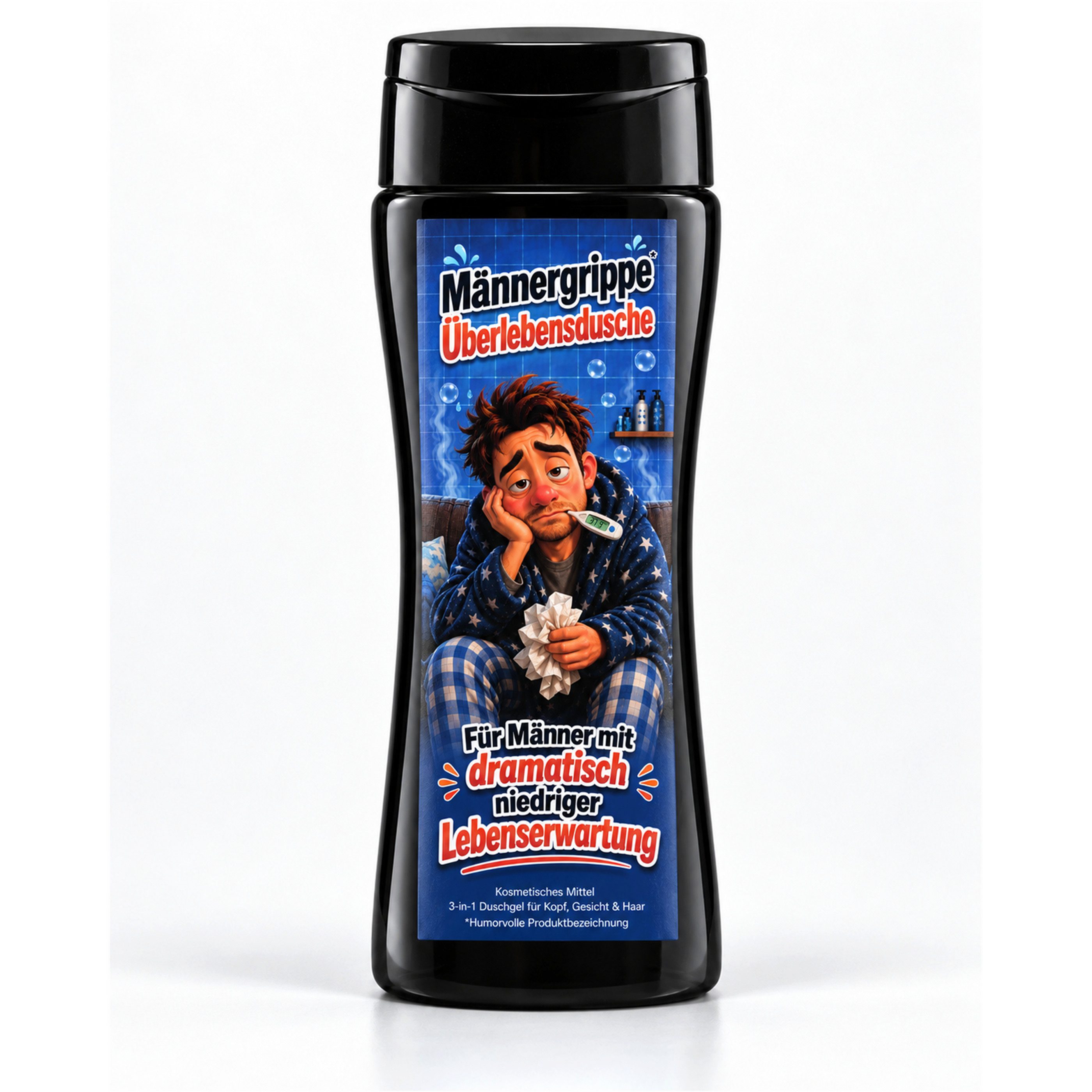 Deggelbam Duschgel Männergrippe Überlebensdusche 3-in-1 – lustiges Geschenk 250 ml, 3-in-1, Männergrippe-Humor, Spaßgeschenk, 250 ml