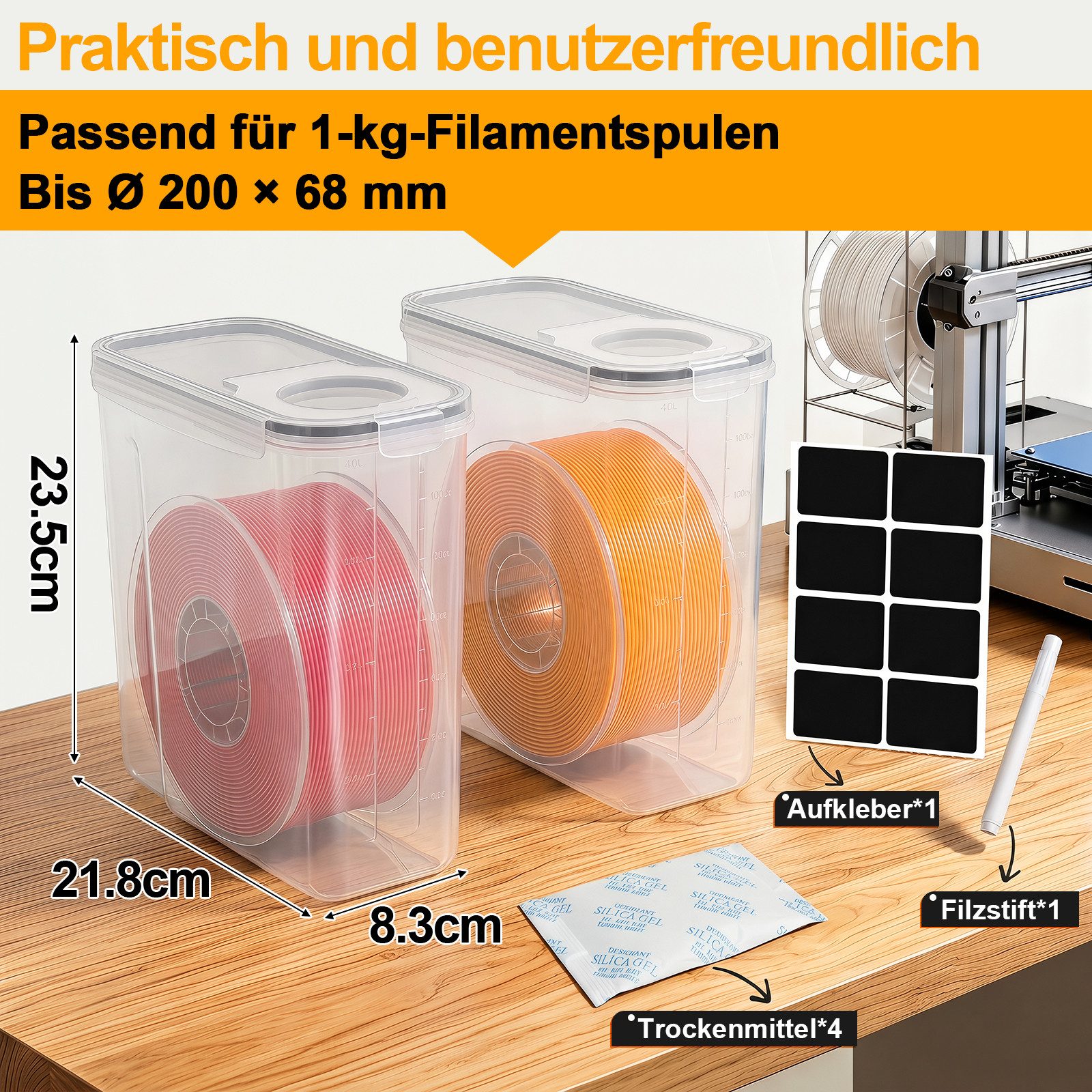 Clanmacy 3D-Drucker 2pcs 3D-Drucker Filament Aufbewahrungsbox 4L Wasserdichte Trockenbox