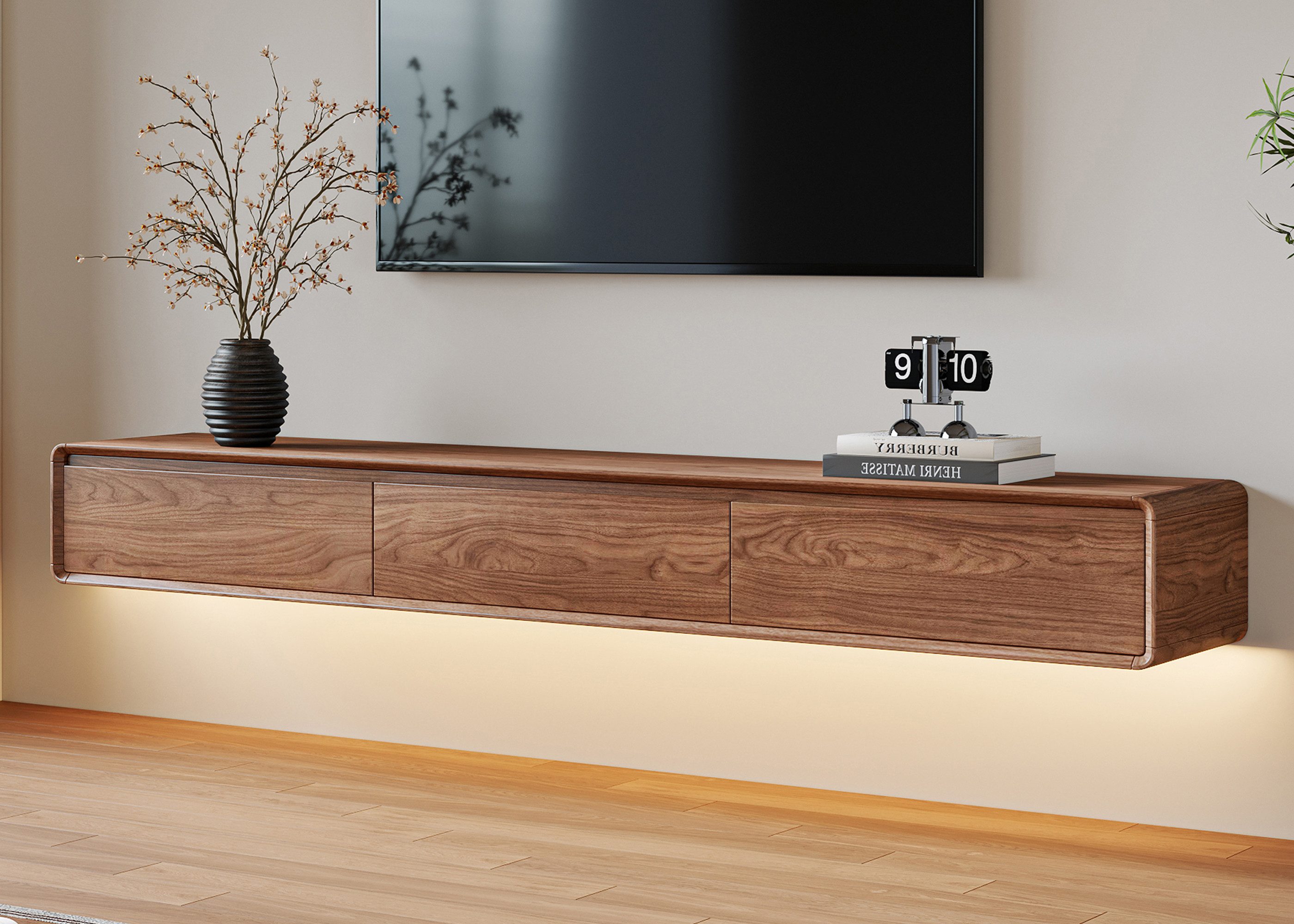 oleyluckidea TV-Schrank Moderner Walnuss TV-Schrank Mid-Century, für 65–85'' TV (Set) Breite 200 cm