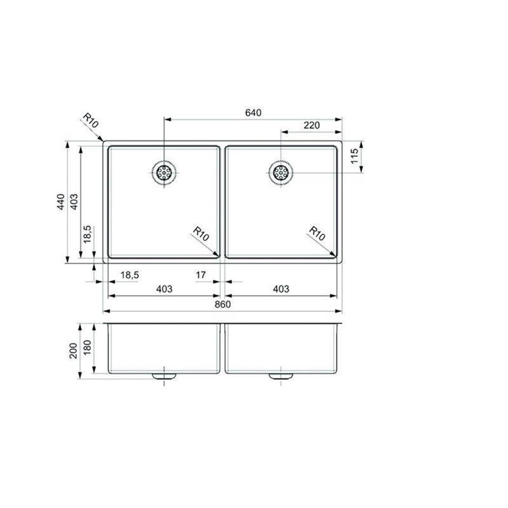 REGINOX Edelstahlspüle New York 40/40X40 Edelstahl mit Handbetätigung, 58/44 cm