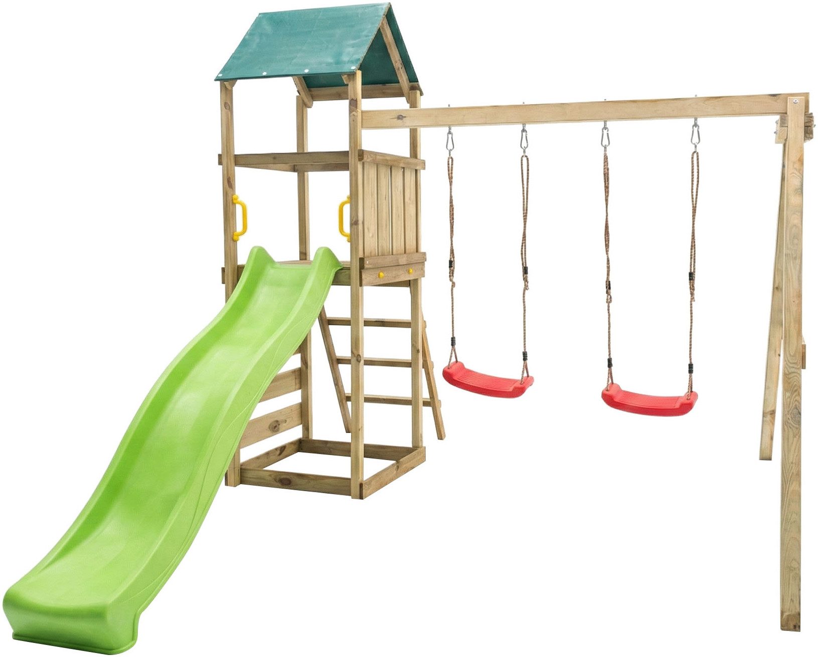 FUNGOO Spielturm MaxPlay 2.1, mit Rutsche, Doppelschaukel und Kletterwand