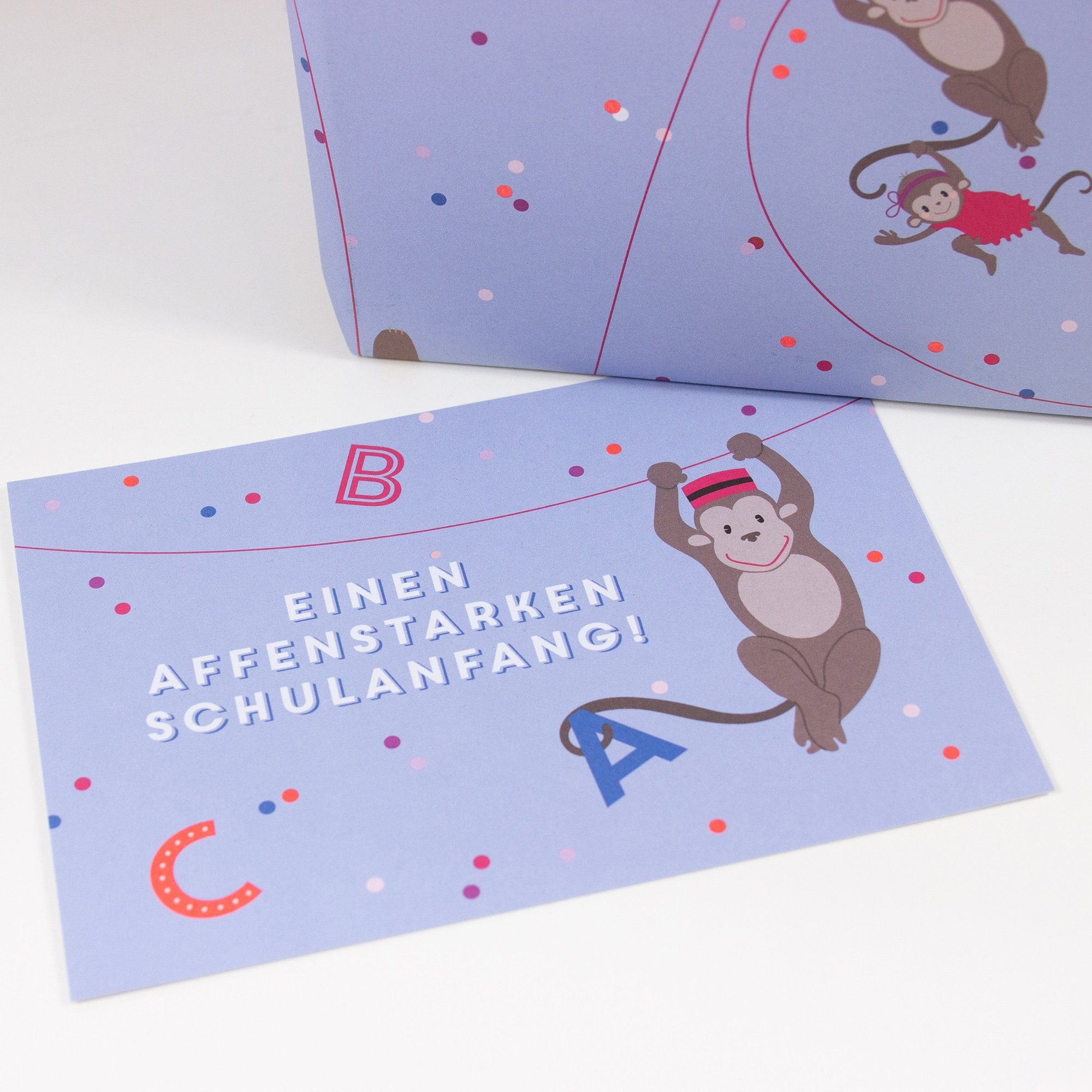 Bow & Hummingbird Postkarte Postkarte Affenstarker Schulanfang, Recyclingpapier % 100