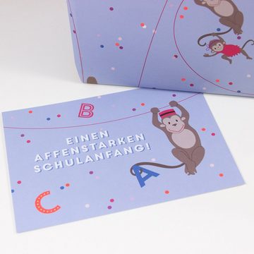 Bow & Hummingbird Postkarte Postkarte Affenstarker Schulanfang, 100 % Recyclingpapier