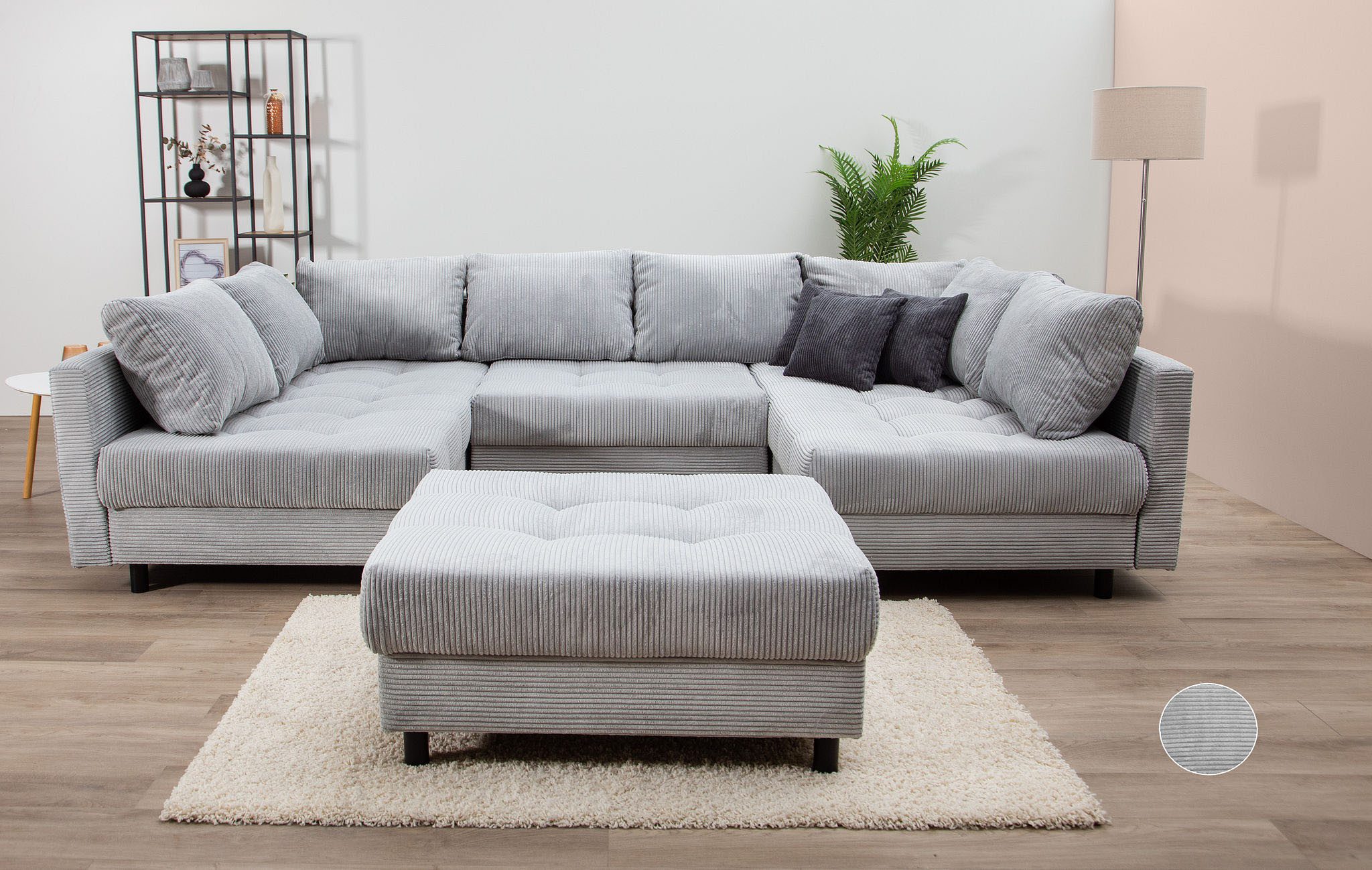 COLLECTION AB Wohnlandschaft "Toni U-Form, B: 298 cm" mit Hocker & 3 Zierki günstig online kaufen