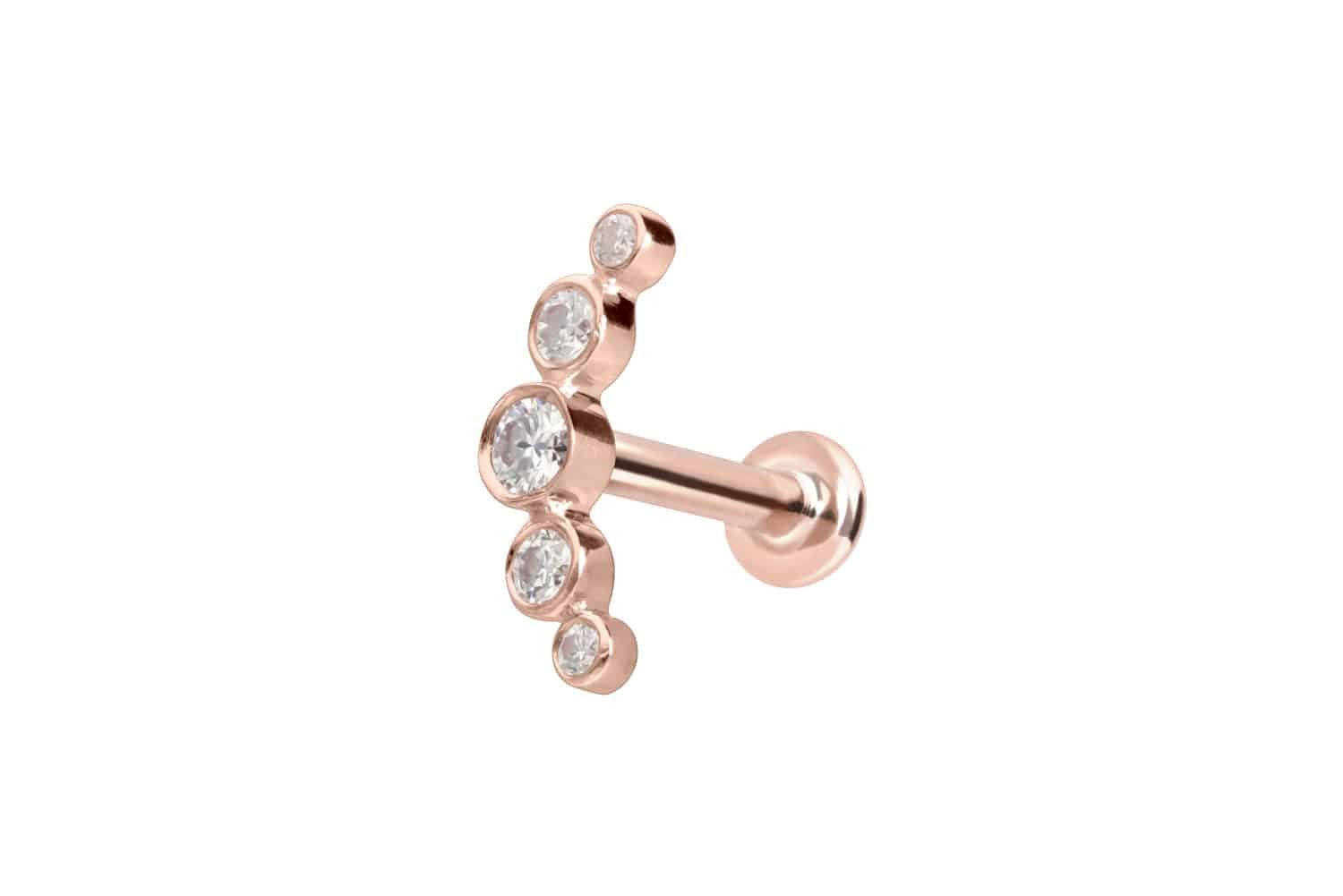 Piercing-Set 14 Karat Gold Labret mit Push Fit MOISSANIT-BOGEN