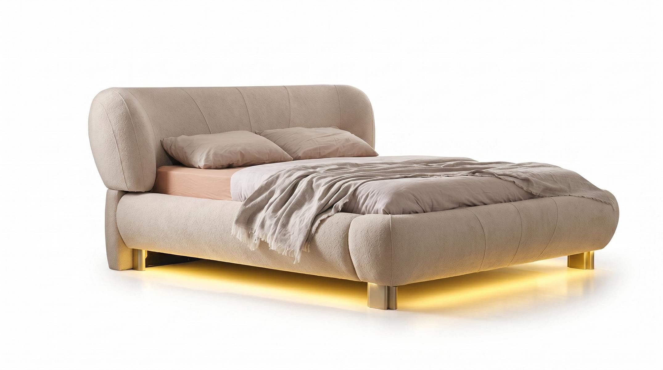 JVmoebel Polsterbett Bett mit LED-Beleuchtung Beige Modern Design Komfortabel Gemütlich, Made in Europa