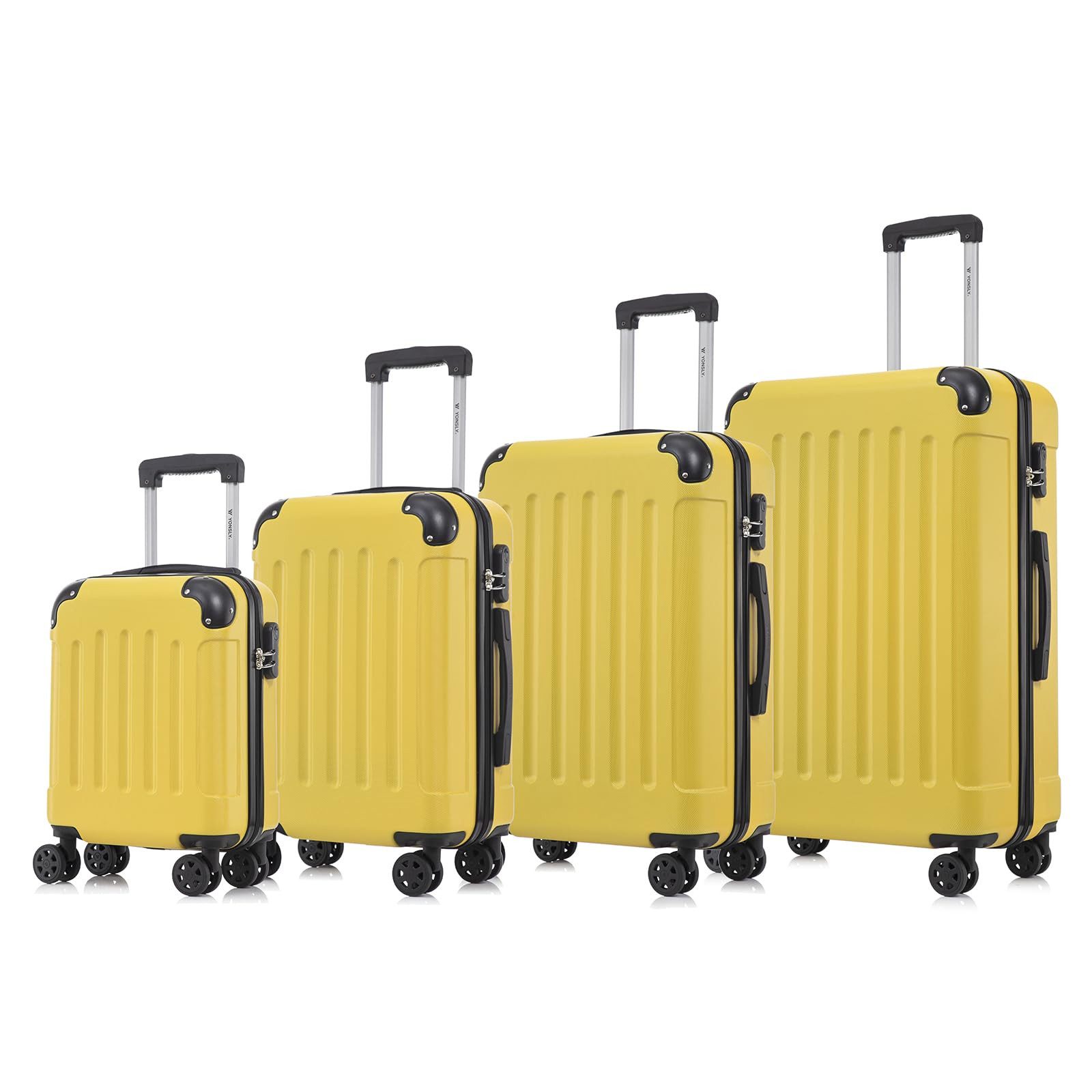 yonsly Kofferset 4er Set, Reisekoffer Trolley mit 360° Rollen ABS-Hartschalen, 4 Rollen, (4 tlg., Sicherheitsschloss Weichem Gummigriff Handgepäck S/M/L/XL), Leichtes Gepäckset Trolley 4er Koffer Set, Reisekoffer