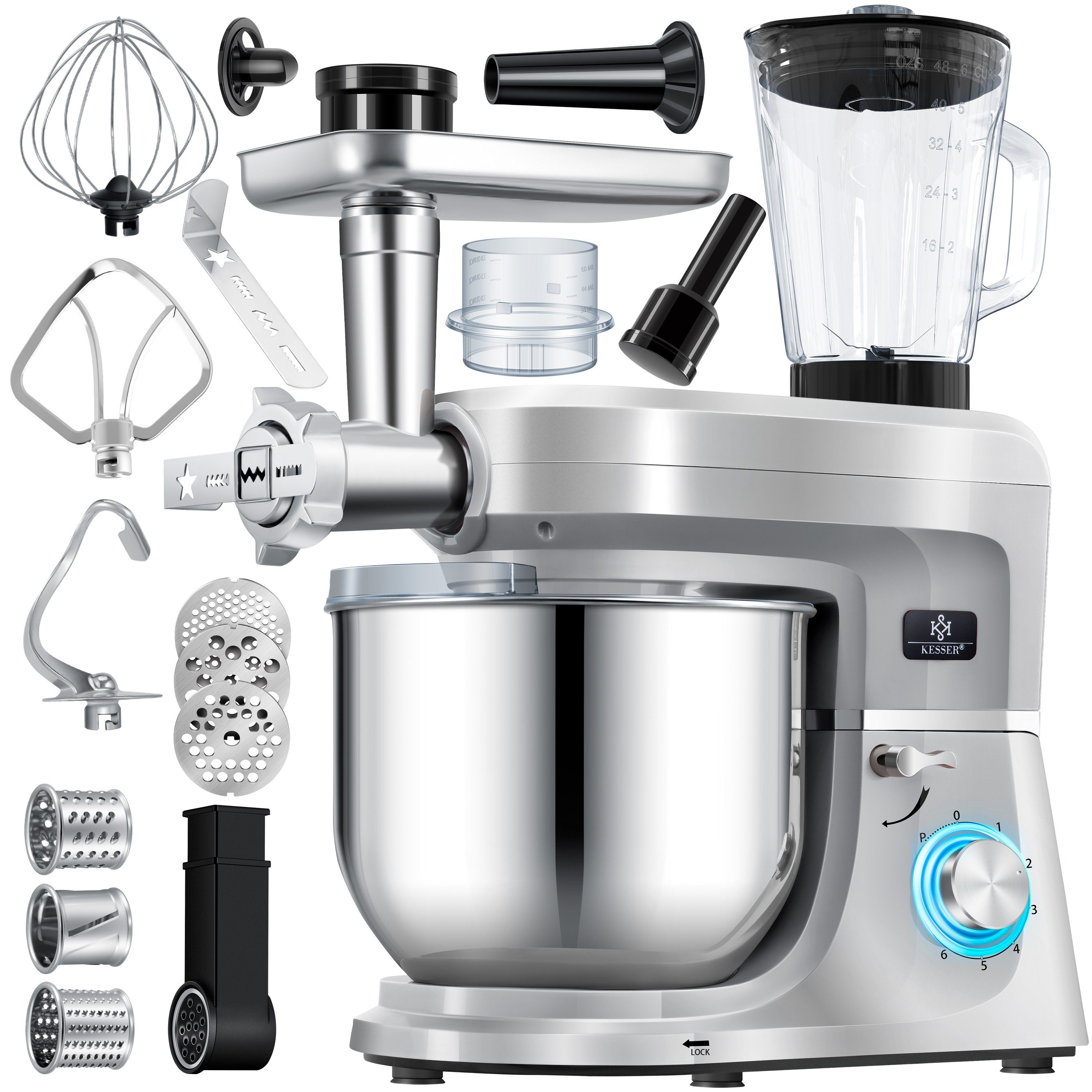 KESSER Küchenmaschine, Universal Küchenmaschine K-KM 3000 mit Fleischwolf Knetmaschine 5,5L