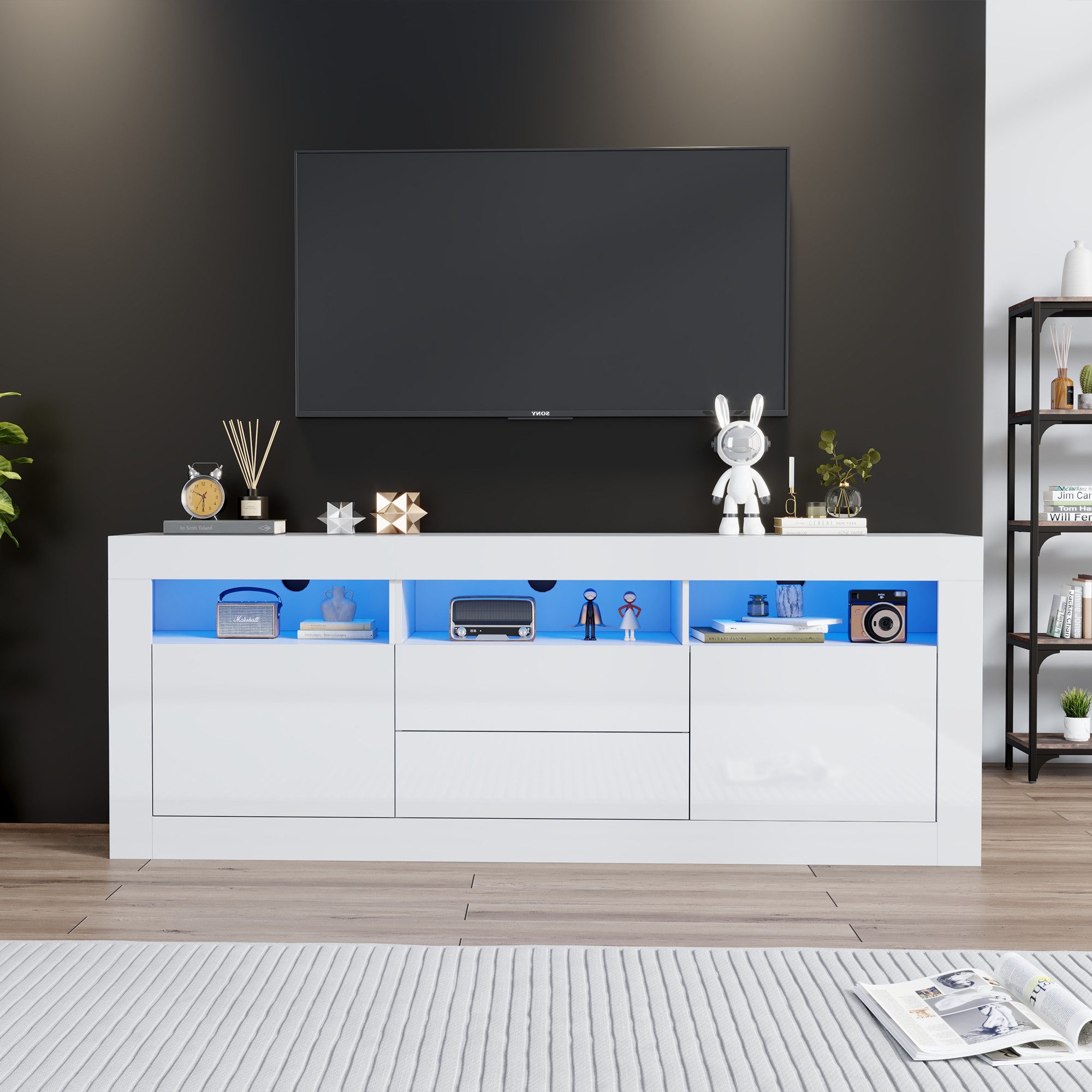 REDOM Lowboard Moderner Hochglanz-TV-Schrank mit LED-Beleuchtung günstig online kaufen