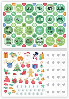 GRAVURZEILE Adventskalender DIY Adventskalender 2023 zum Befüllen (25 Tüten aus Kraftpapier), 24 Zahlen & 111 Sticker Aufkleber