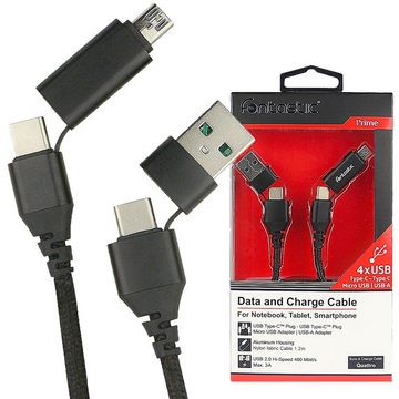 fontastic Datenkabel Quattro USB-Kabel, USB-C, USB-A, Micro-USB