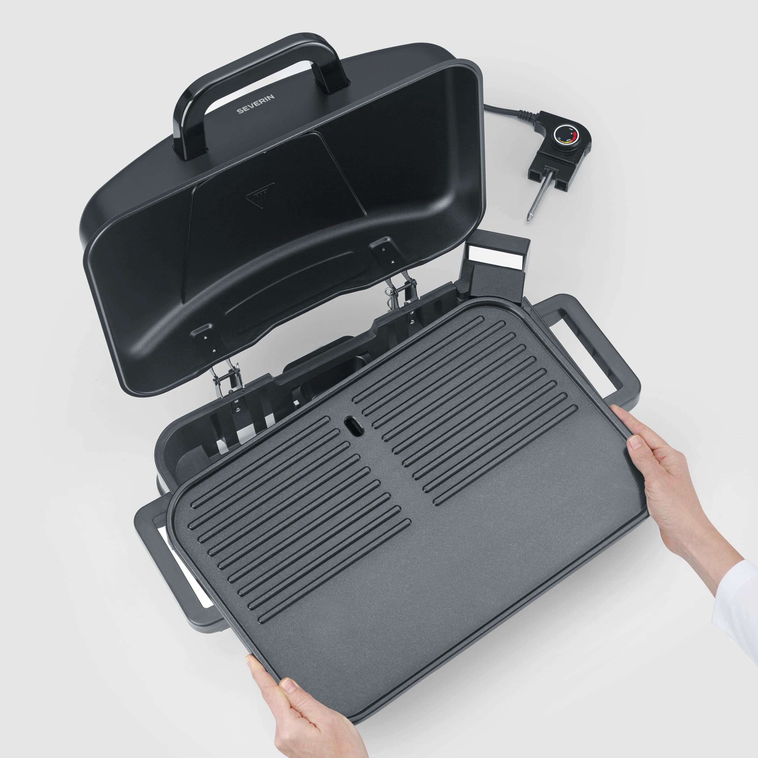 Severin Kontaktgrill 8598, Elektrischer Outdoor BBQ Grill mit Stand & Haube