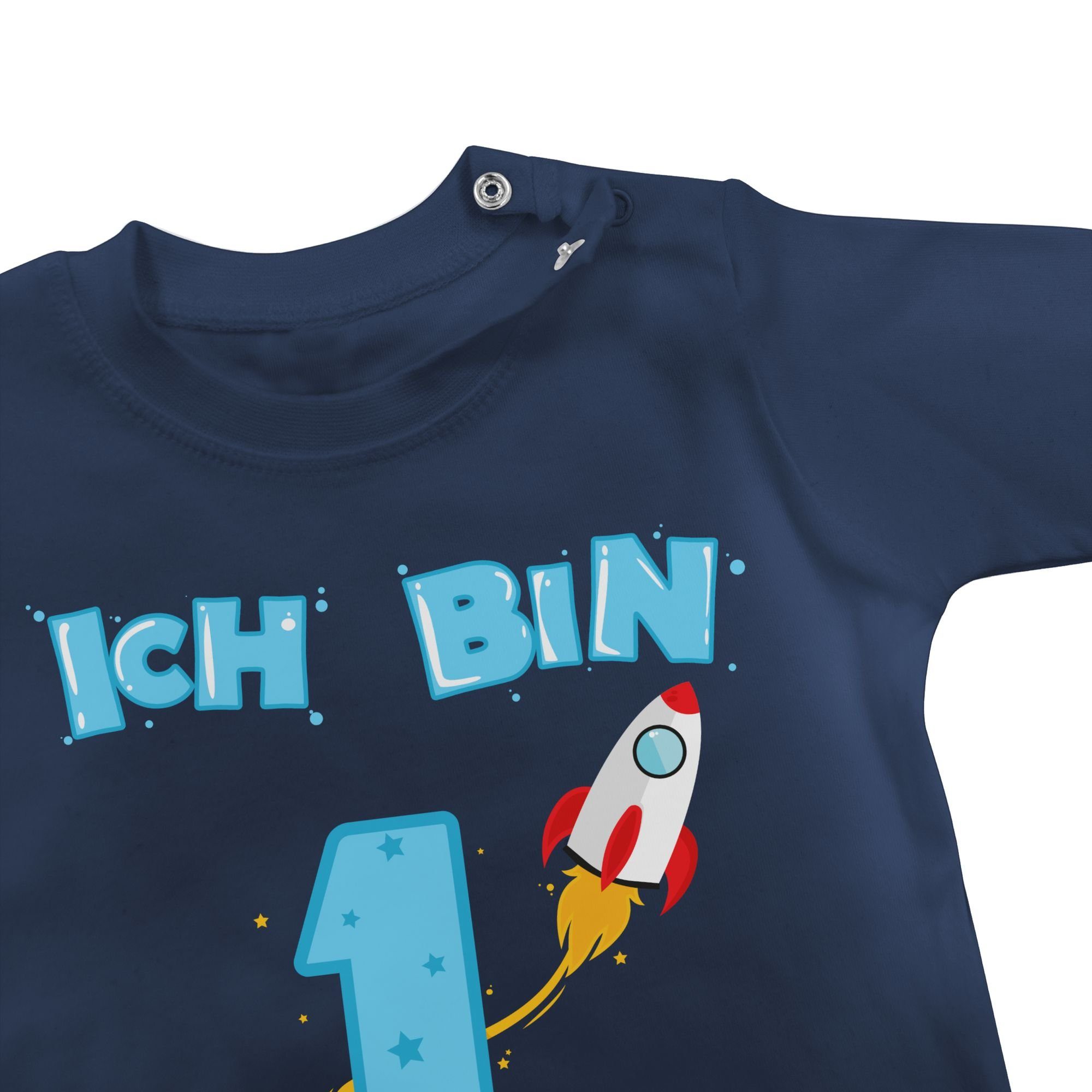 1 bin Geburtstag Navy Rakete eins Ich 1. T-Shirt Blau Shirtracer