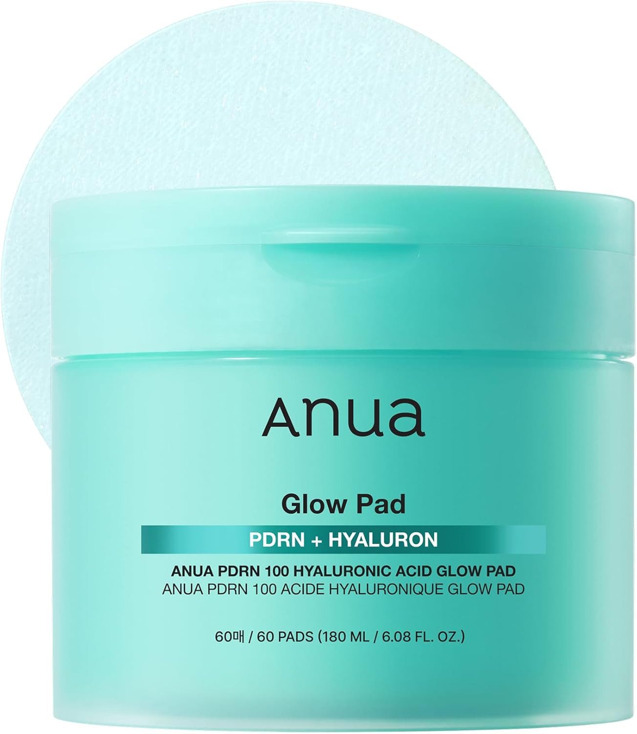 Anua Gesichtspflege PDRN 100 Hyaluronic Acid Glow Pad 180ml Doppelseitige Toner Pads für strahlende Haut & intensive Feuchtigkeit, 60 Toner Pads für täglichen Glow & Make-up Vorbereitung