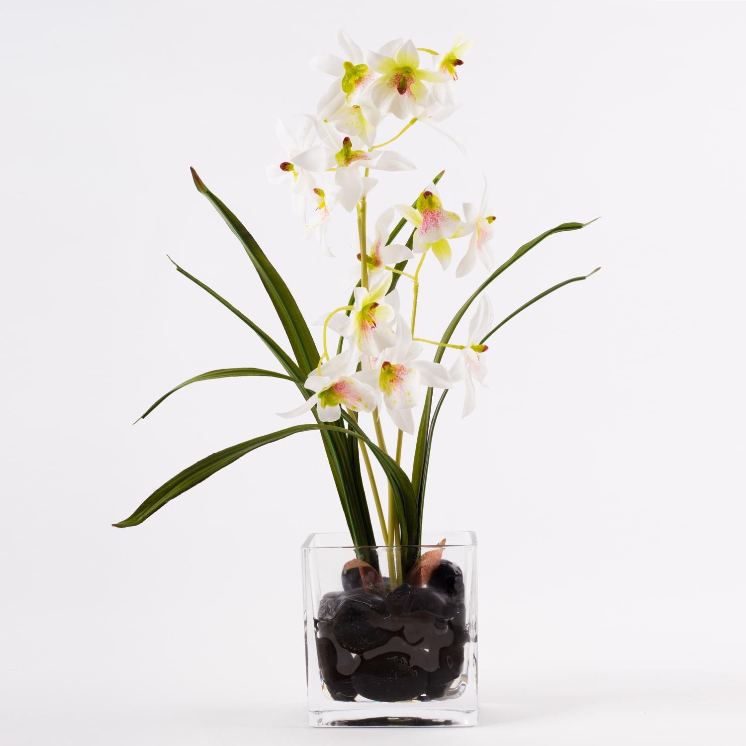 Kunstorchidee Dendrobium ZUZA in Dekoglas, weiß-grün, 40cm - Orchidee künstlich Orchidee (Orchidee dendrobium sonia), artplants, Höhe 35.0 cm