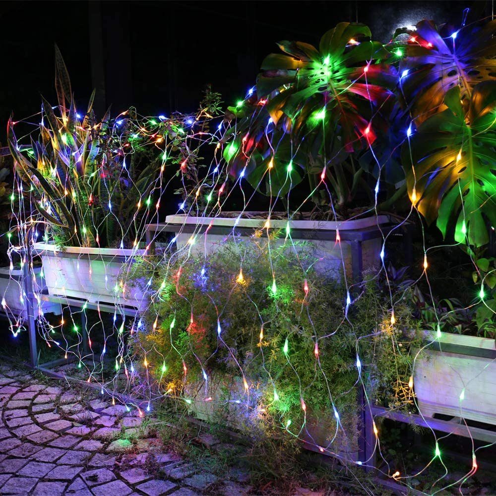 MUPOO Lichternetz Netz mit Party, Mehrfarbig 8 Weihnachten, Wasserdicht,für Fernbedienung, Lichtervorhang,Lichterkette LED Geburstag Modi,IP44 Halloween, Lichternetz