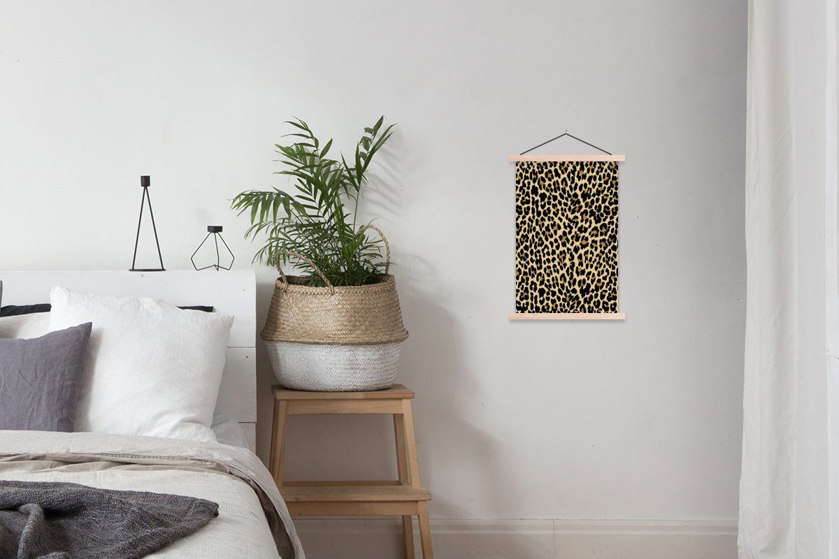 Mantel - Textilposter Poster Magnetisch - Schnittmuster, MuchoWow Leopard St), für Wohnzimmer, Posterleiste, Bilderleiste, (1
