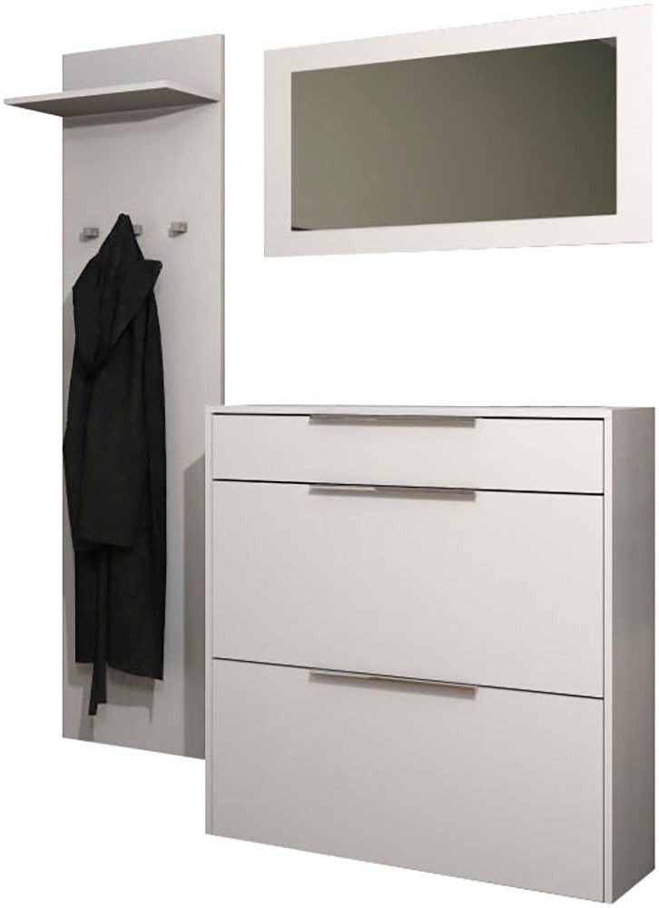 borchardt Möbel Garderoben-Set Oliva, Hängeschuhschrank, Spiegel, Garderobenpaneel, (3-St), 3-teilig, Schuhkipper mit Doppelschuhtrommeln und Metallgriffen