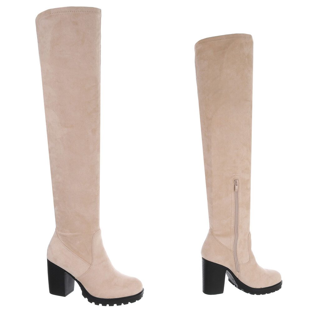Ital-Design Overkneestiefel mit Blockabsatz für Damen, hochqualitativ Overkneestiefel (90827518) Blockabsatz Stiefel in Beige – Bild 4 von 5