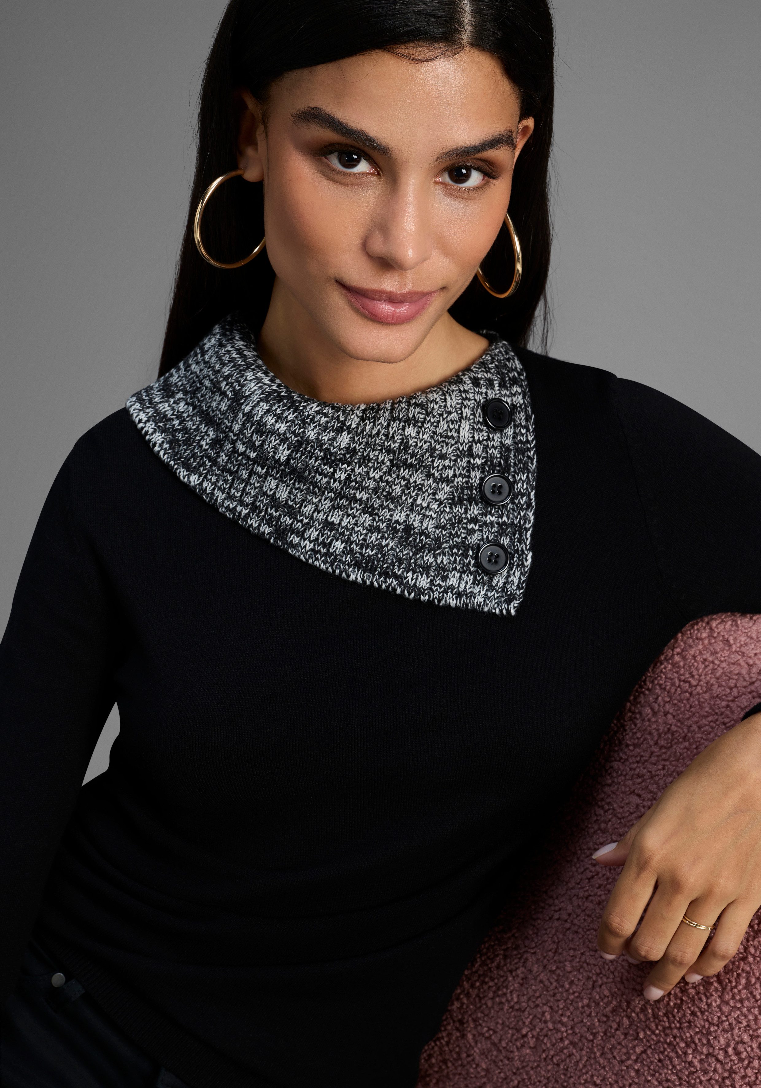 Bruno Banani Strickpullover mit offenem Rollkragen