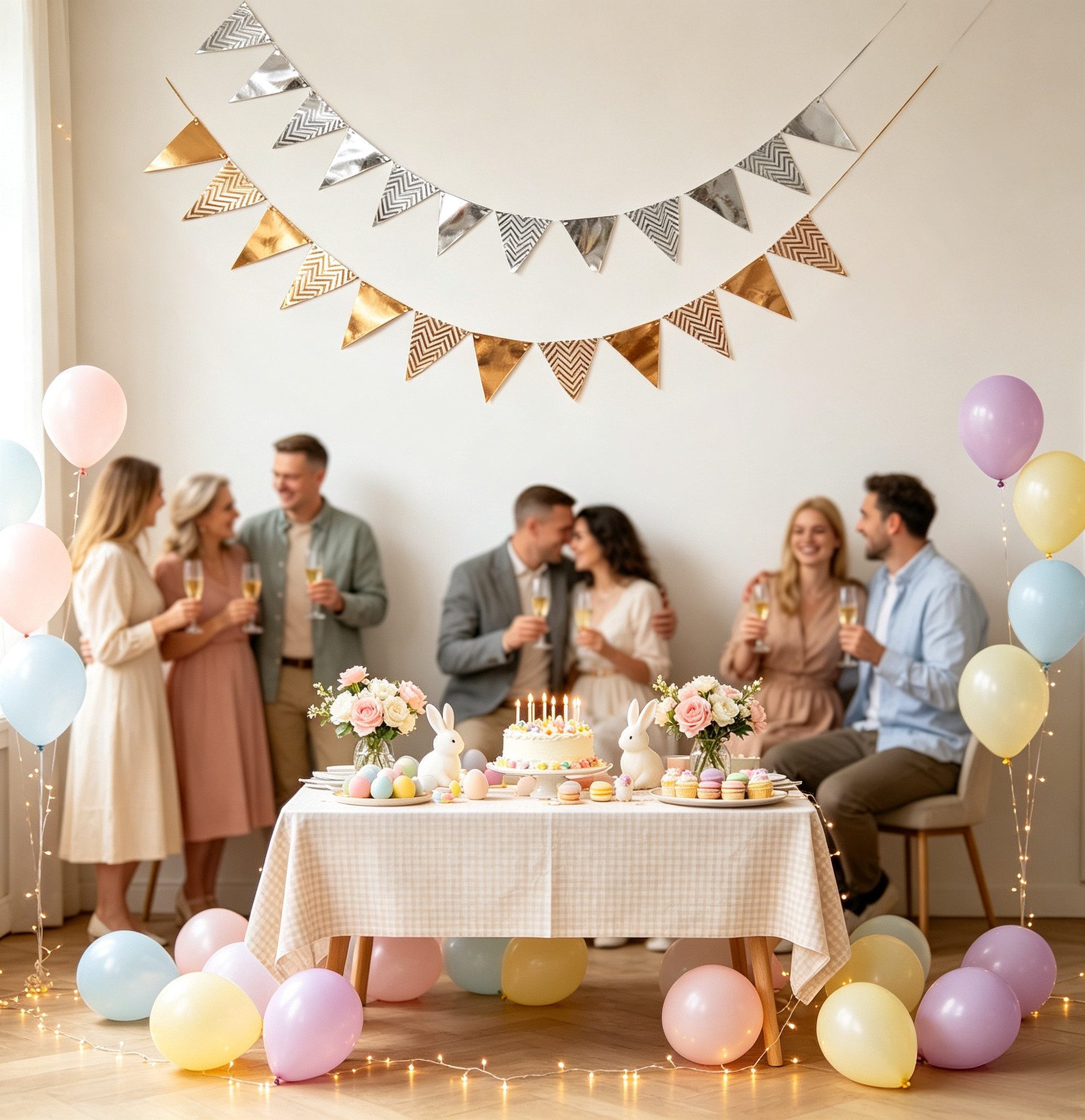 FOUORTUNATE-BEE Wimpelkette Wimpelgirlande Set Gold Silber mit Sterngirlande für Party Deko, Partygirlande für Geburtstag Hochzeit Innen Außen Fotohintergrund