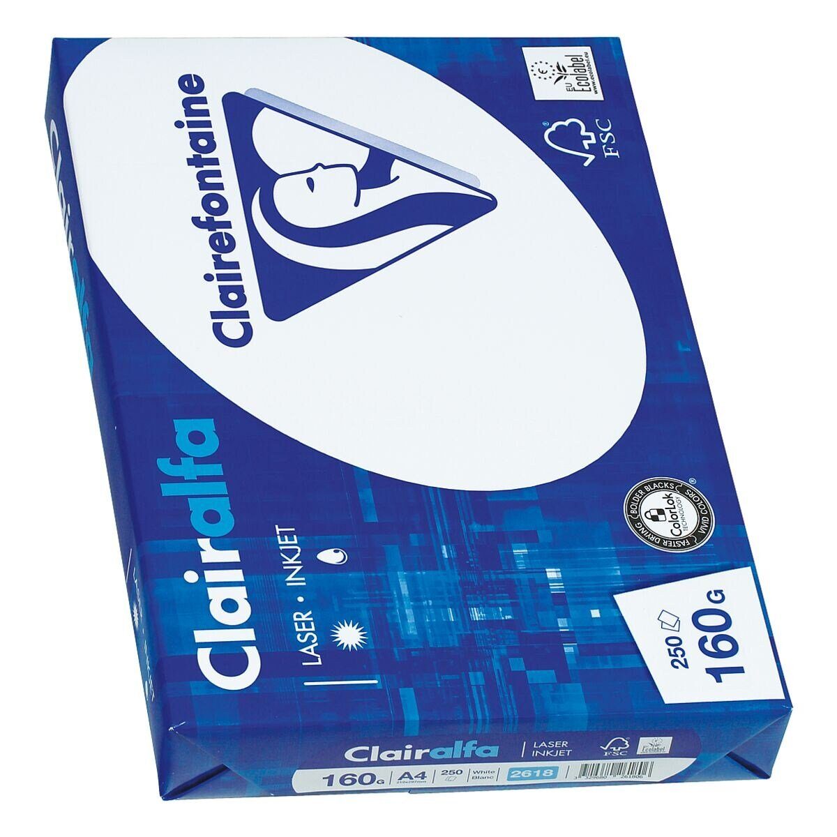 CLAIREFONTAINE Druckerpapier Clairalfa 2618, Format DIN A4, 160 g/m², 171 CIE, 250 Blatt