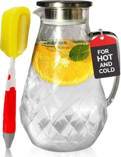 Pykal Karaffe Heat-resistant 2L Water Pitcher with Diamond Glass - Incl. Lid & Brush, Diamantglas Karaffe - 2L Wasserkrug - Hitzebeständig