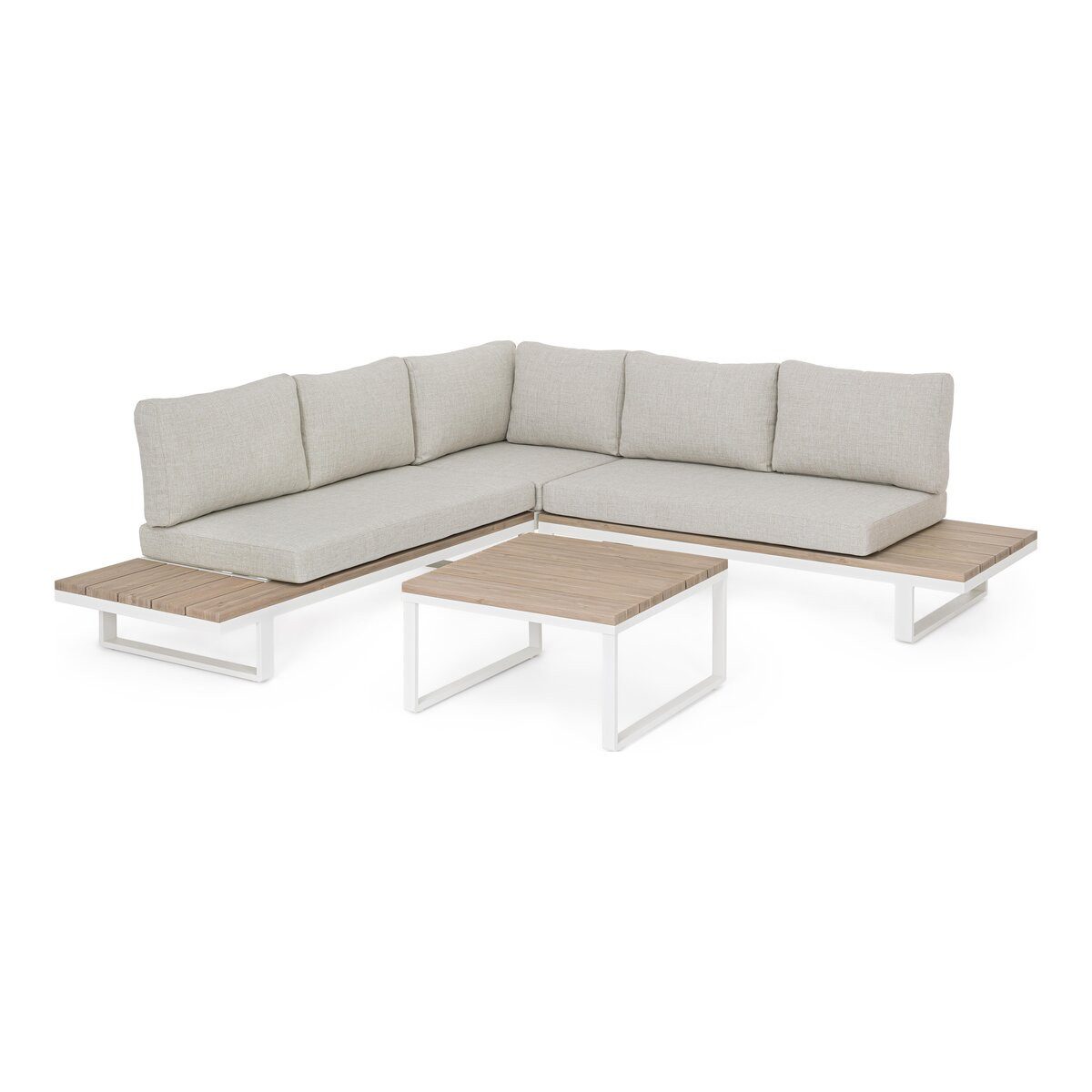 Feeling4Home Gartensofa Zelmar - Aluminium Off-White & Olefin Grau, inkl. Couchtisch, Inkl. Couchtisch 72x72x41 cm