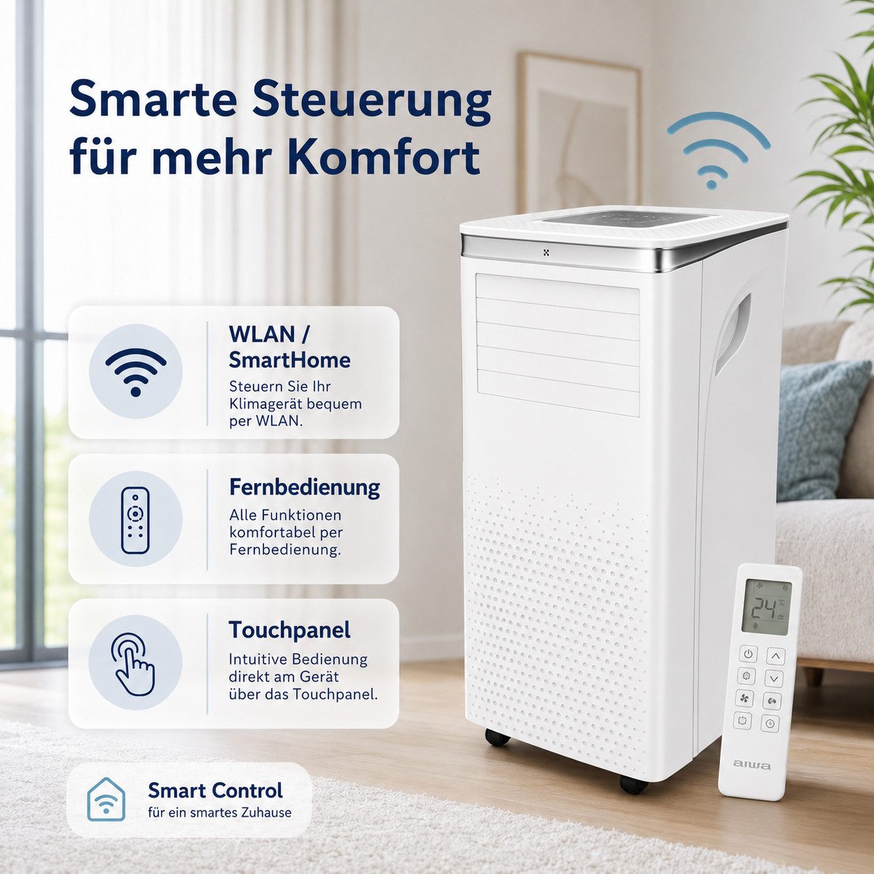 VESKA Klimagerät Klimaanlage Mobil 10000 BTU/h - 2.900 Watt, Monoblock mit WiFi/ App - Fernbedienung, Timer, Luftentfeuchter