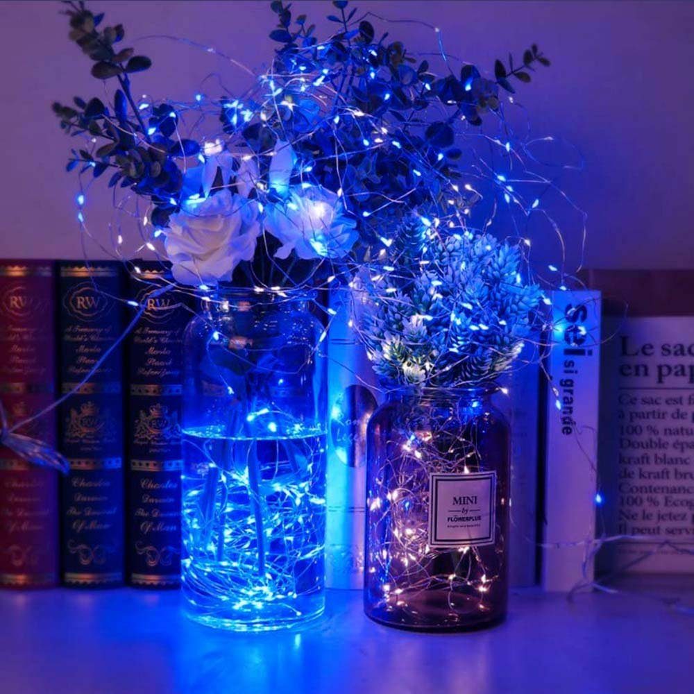 Rosnek LED-Lichterkette 1-5M, 10M, Kupferdraht, wasserdicht,batterie, für Schlafzimmer Garten, transparent, Party Hochzeit Weihnachten Dekorationen Blau
