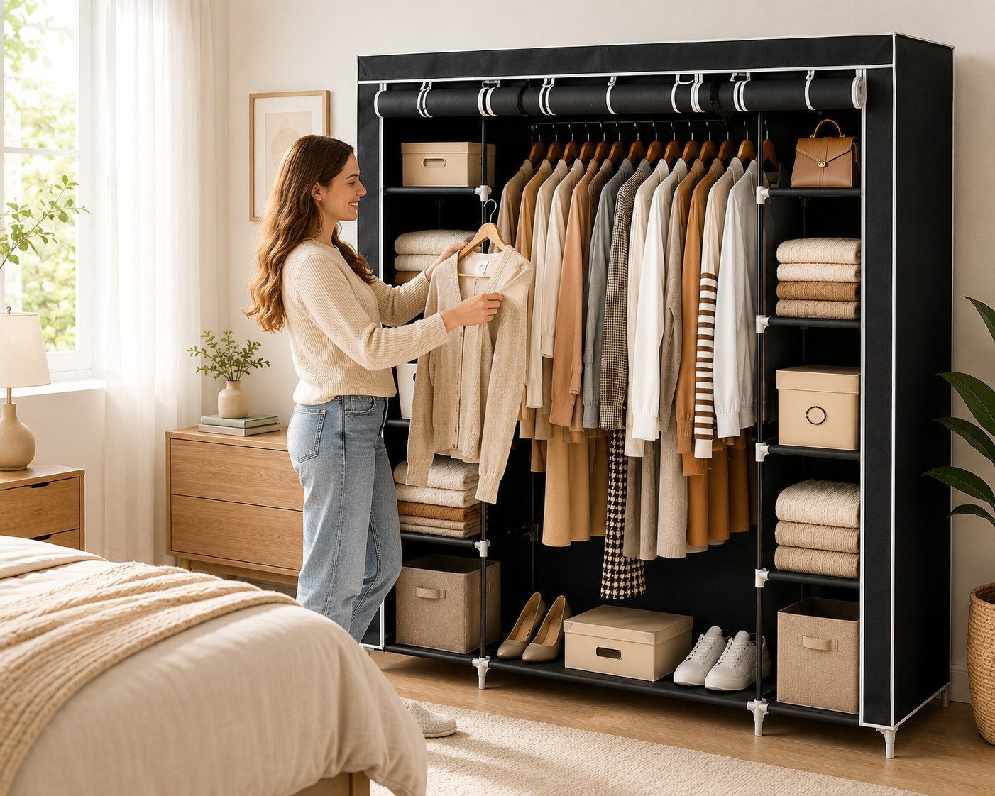 Best for Home Kleiderschrank Stoffe Schränke with Kleider Stab XXL faltbare Schränke mit zipper