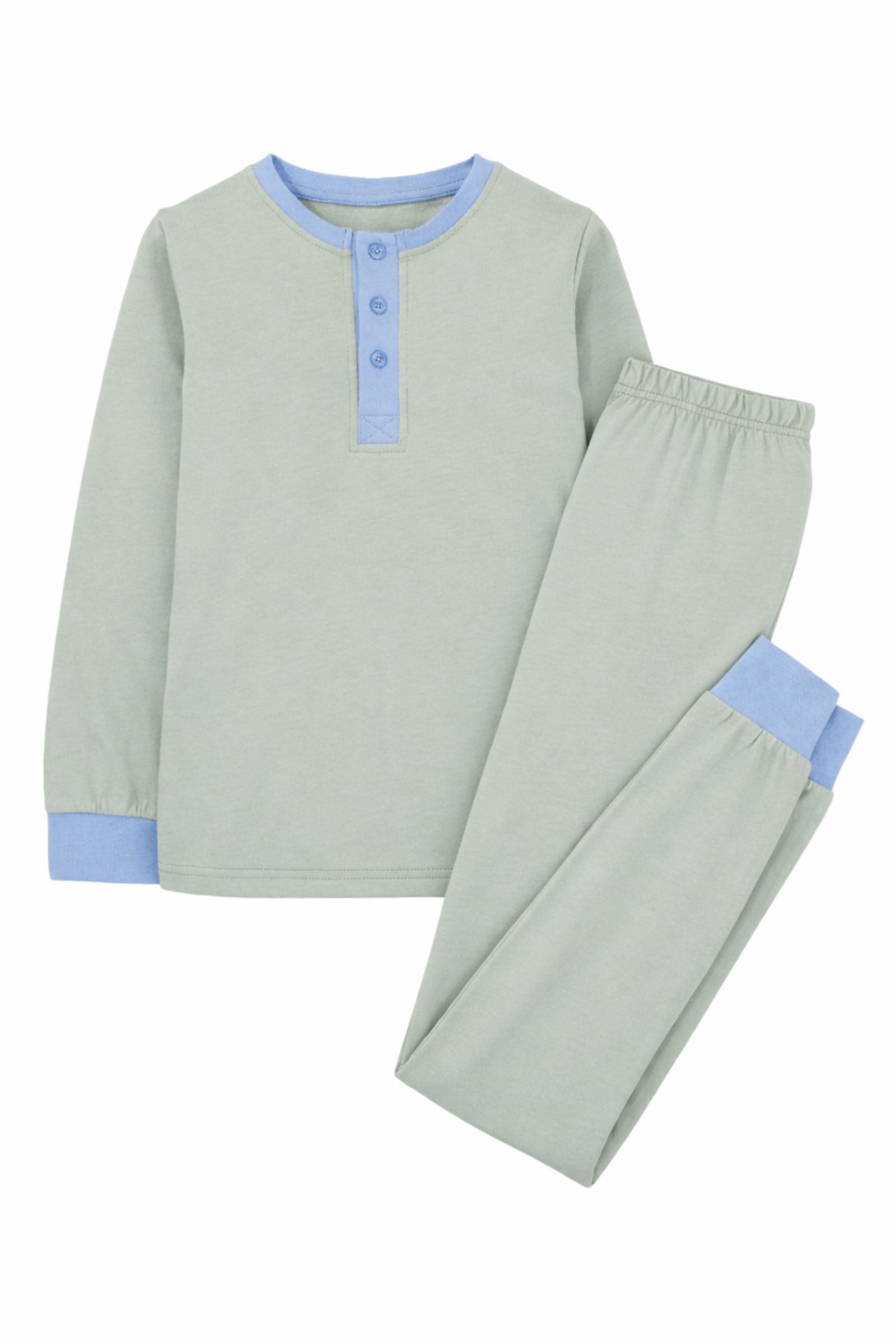 Lily & Dan Pyjama Jungen Pyjama Set lange Schlafhose + langarm Oberteil Grün 122-128 (Schlafhose + Oberteil, 2 tlg., Pyjama Set) Wärmender Stoff, Hautfreundlich