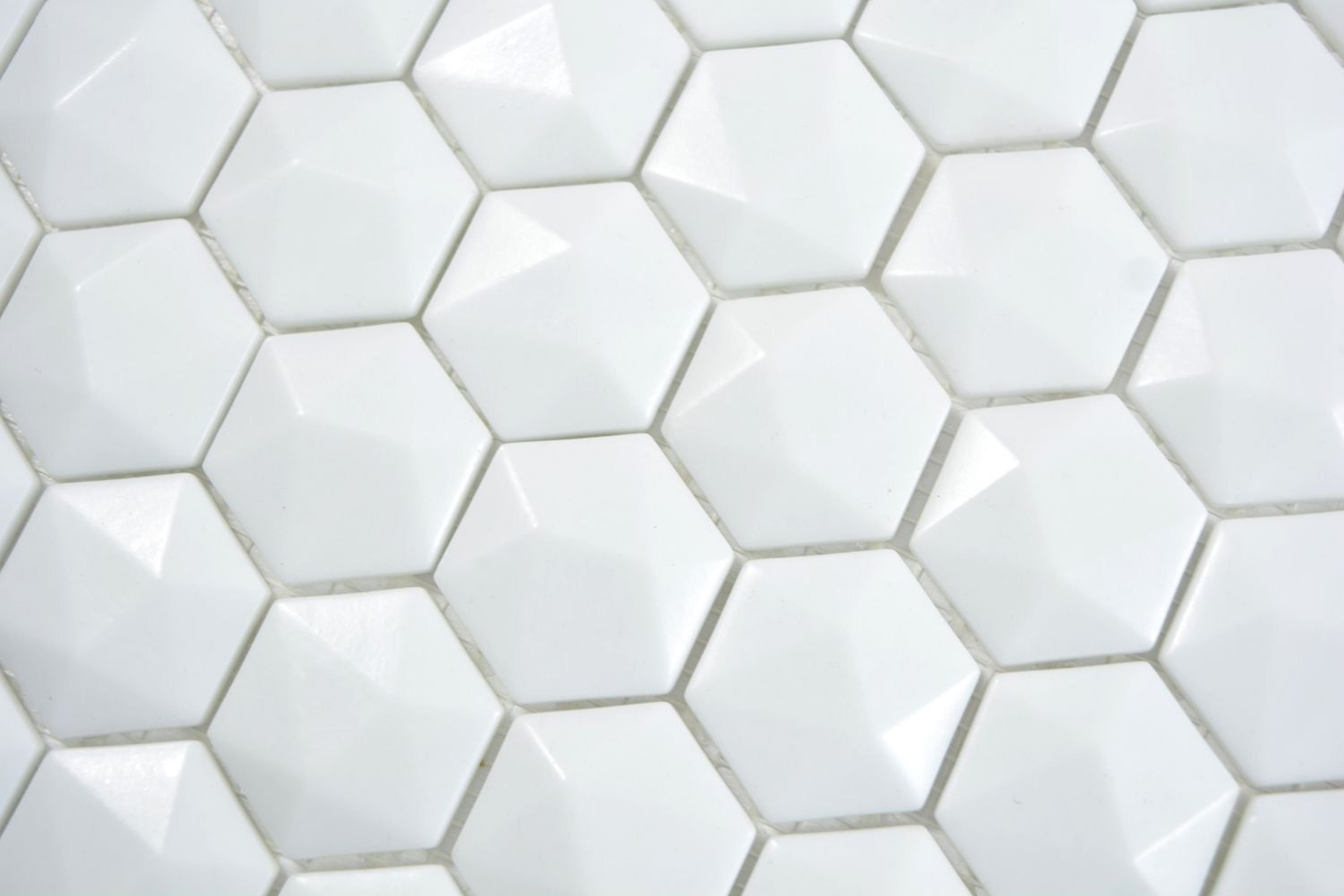 Mosani weiß Recycling Mosaikmatten matt / 10 Glasmosaik Hexagon Mosaikfliesen Mosaikfliesen