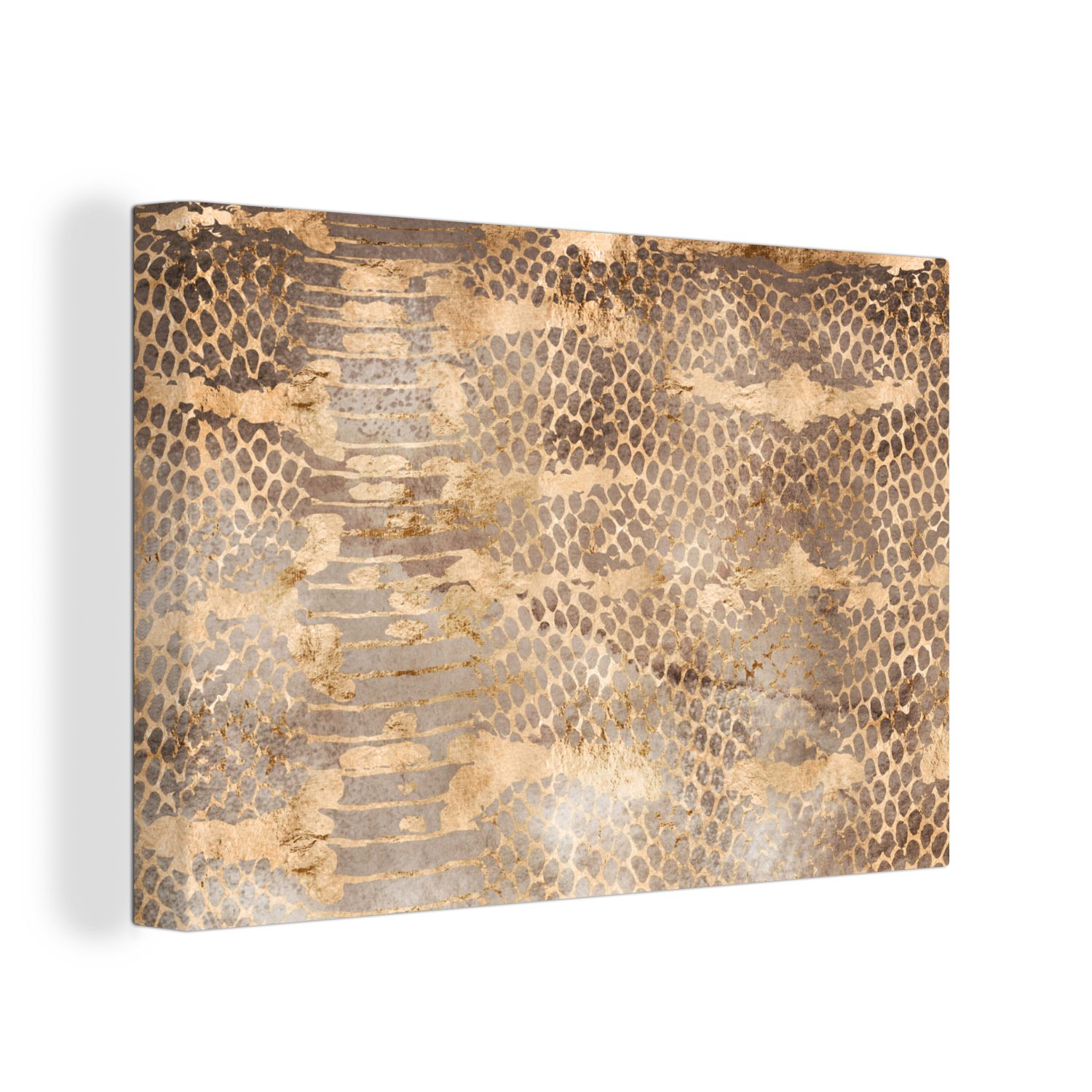 OneMillionCanvasses® Leinwandbild Tiermuster - Gold - Schlange, (1 St), Wandbild Leinwandbilder, Aufhängefertig, Wanddeko, 30x20 cm