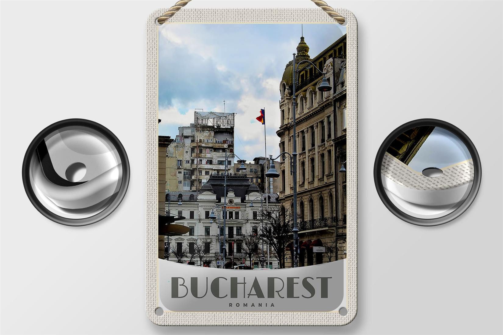 Femer GmbH Metallschild Reise 12x18cm Bukarest Rumänien Hauptstadt Urlaub Schild, (1 St), gewölbte Oberfläche, abgerundete Ecken, umgeschlagene Kanten