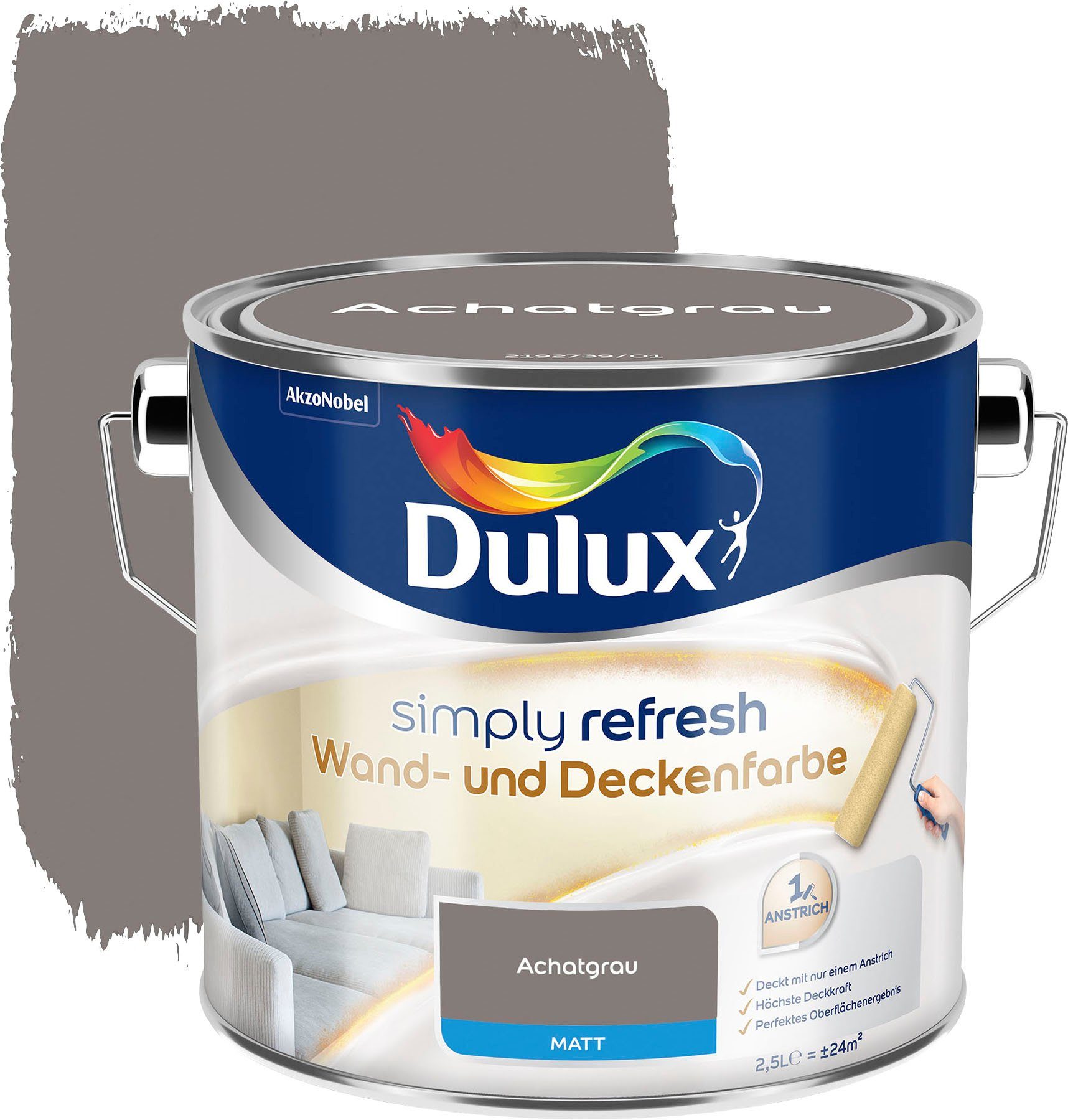 hochdeckend, matt, 2,5 l Dulux Achatgrau Refresh, Simply Wand- und Deckenfarbe