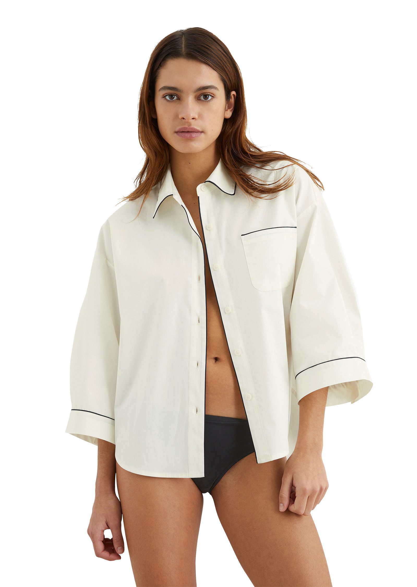 Marc O'Polo Pyjamaoberteil Mix & Match Poplin kontrastfarbene Pipings, Knöp günstig online kaufen